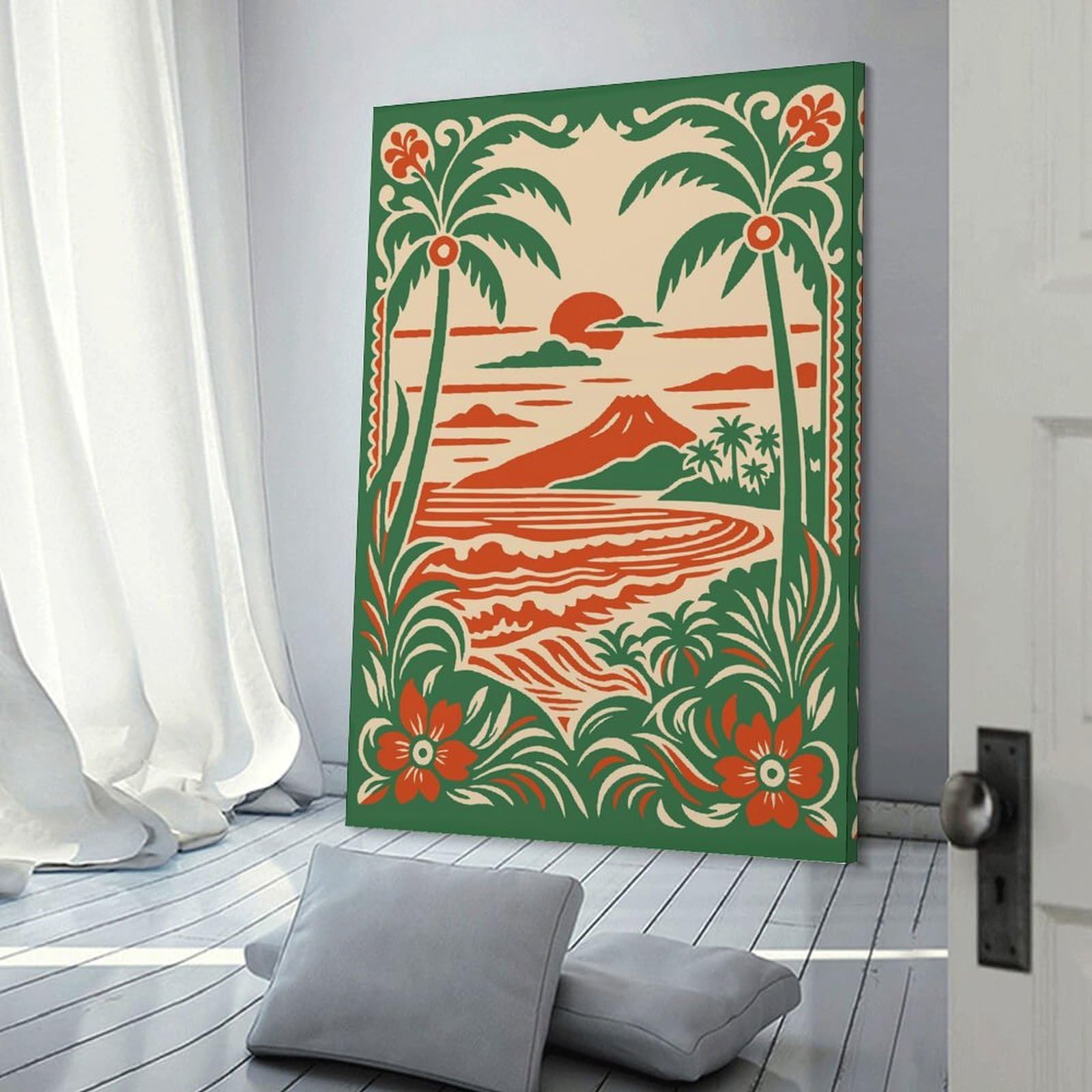 Junmoney Hanging Wall Art Tropical Sunset Landscape with Volcano, 20x30inch(50x75cm), for Contemporary Homes, Apartments Or Offices, Stylish Wall Art for Fresh Spaces
