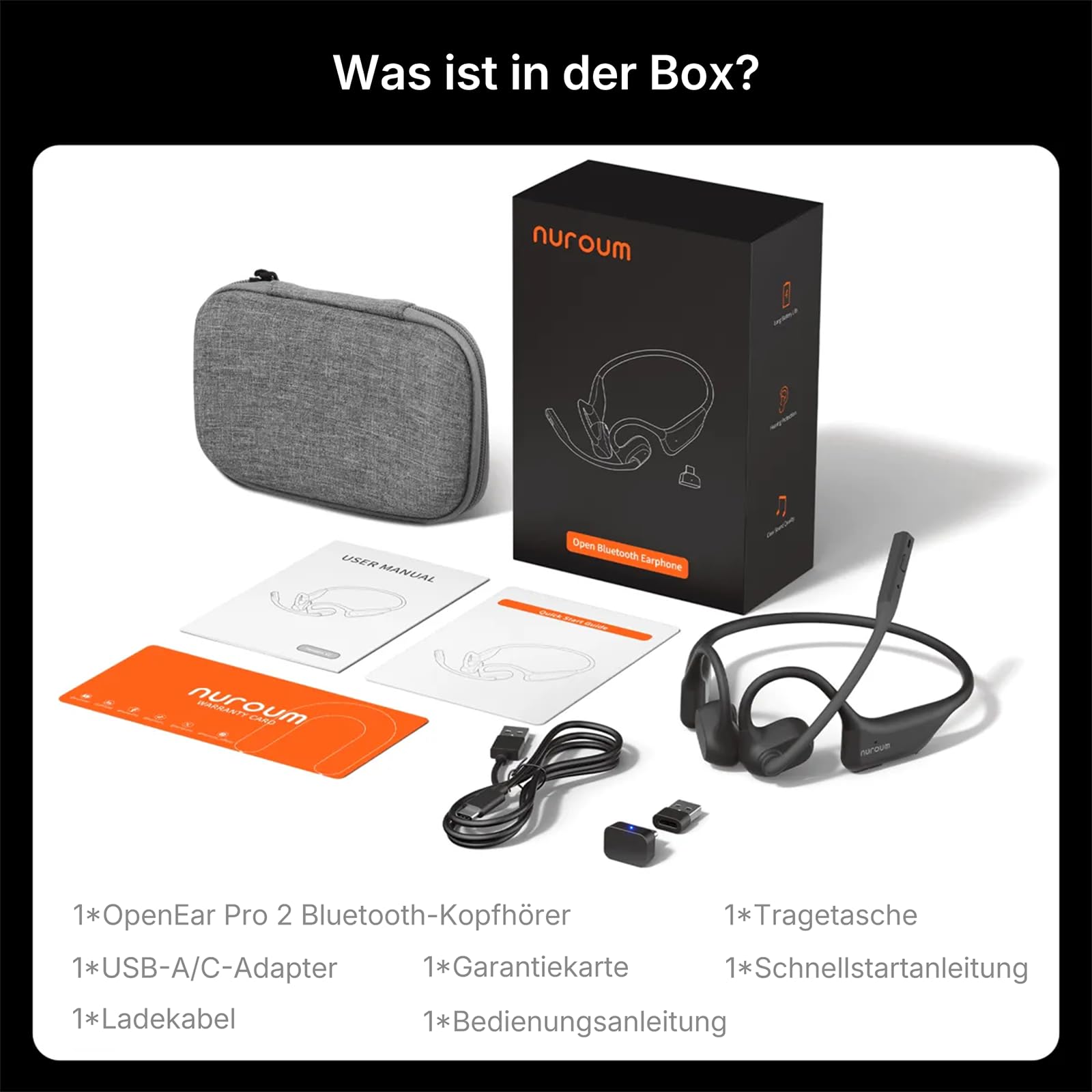 Nuroum OpenEar Pro 2 Kopfhörer Bluetooth 5.4 mit Mikrofon und Geräuschunterdrückung, Dual-Verbindung Wireless Headsets mit Dongle, Kabellose Headphones für Büro/Arbeit/Meeting, 12 Std Gesprächszeit