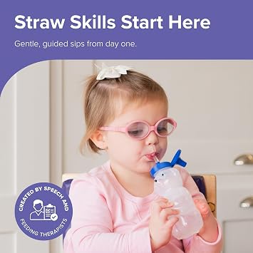 TalkTools Honey Bear Straw Cup with Handle, 5oz Soft Straw Trainer for Babies & Toddlers 4+ Months Easy-Grip, Dishwasher Safe.