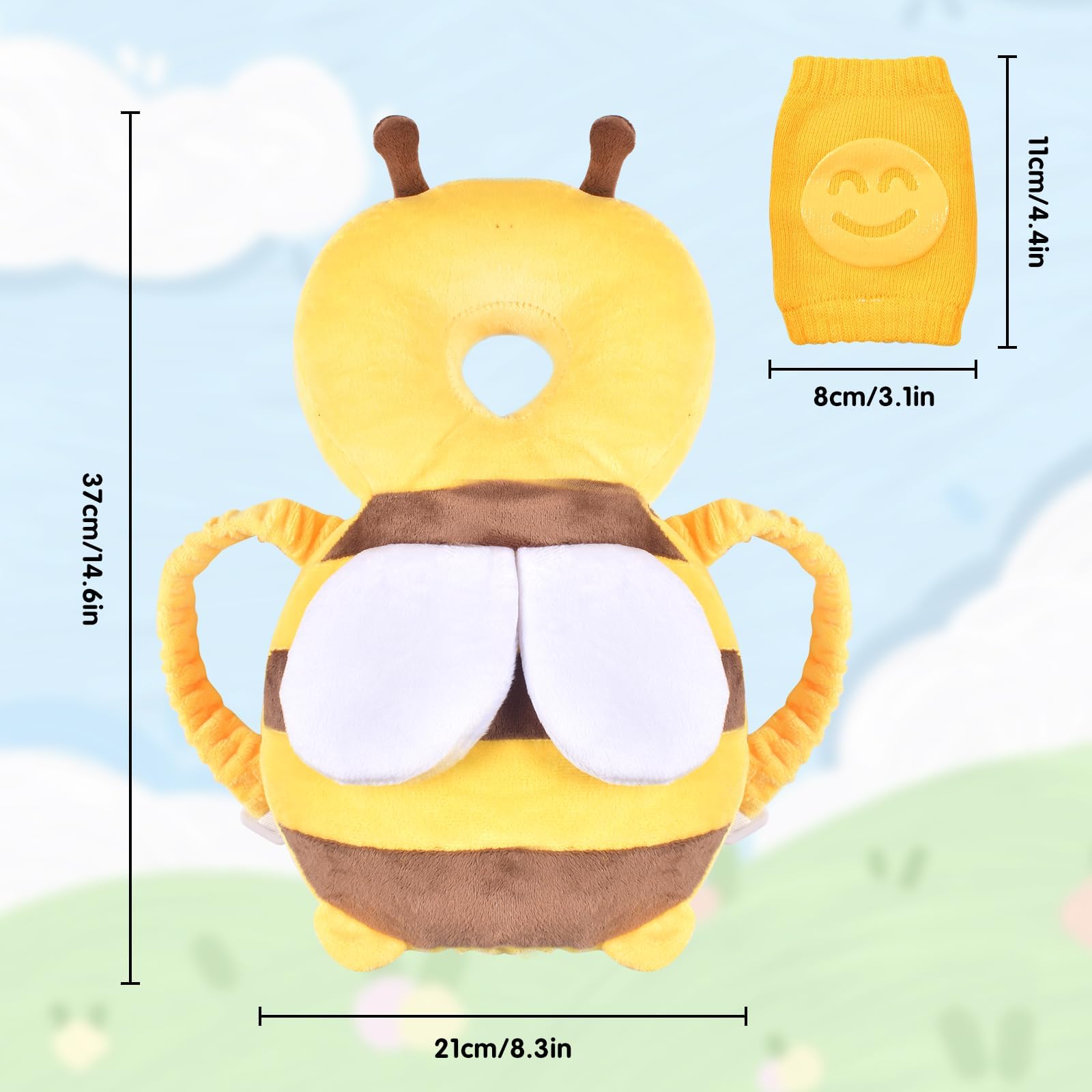 Auirshiky Baby Head Protection Pillow, Breathable & Adjustable, Bee-Shaped, 21x6x37 cm, PP Cotton Fill, Indoor Use, Baby Safety Gear - Image 2