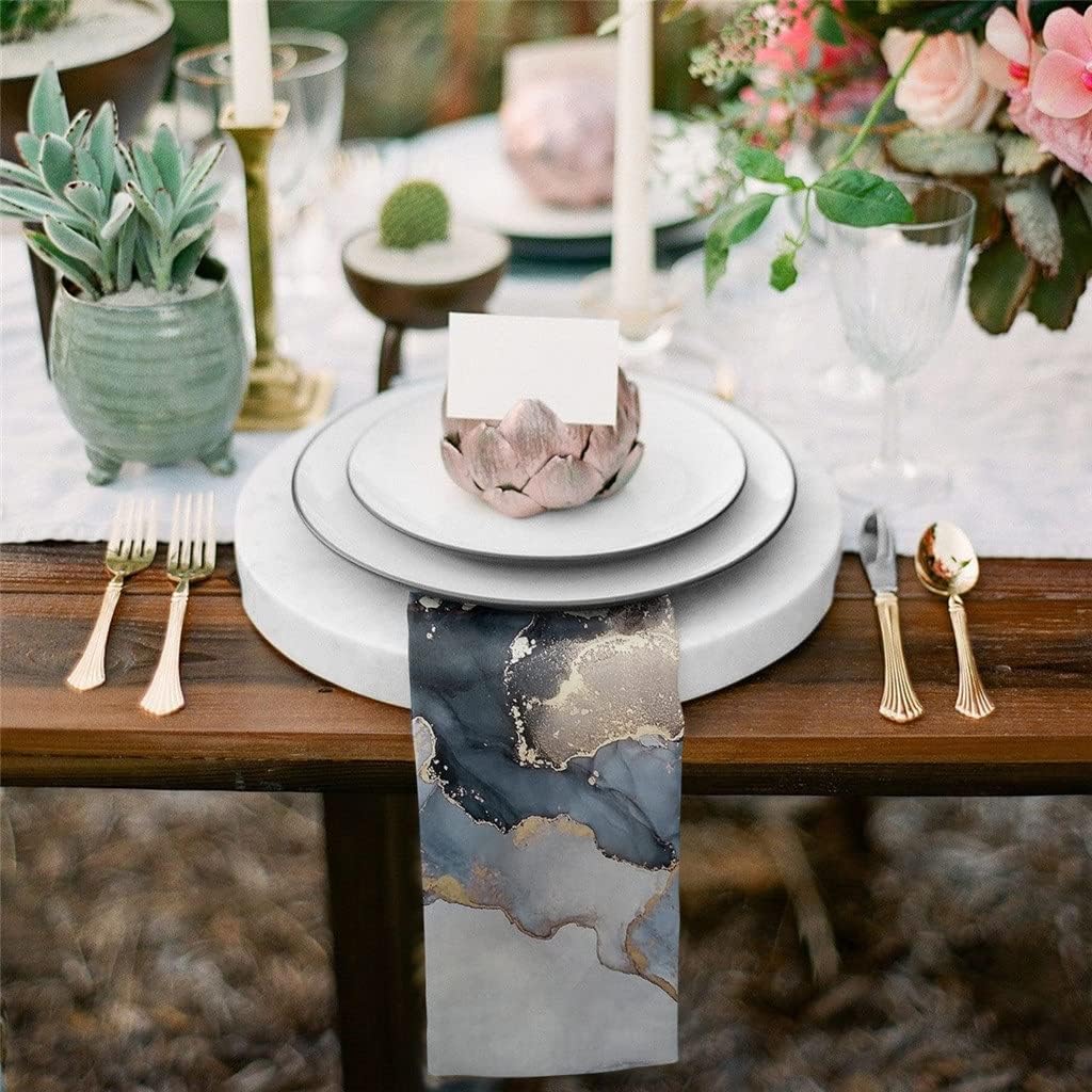 Marble Texture Ink Painting Table Napkin Cloth Set Wedding Party Restaurant Supplies Christmas Napkins(4pcs)