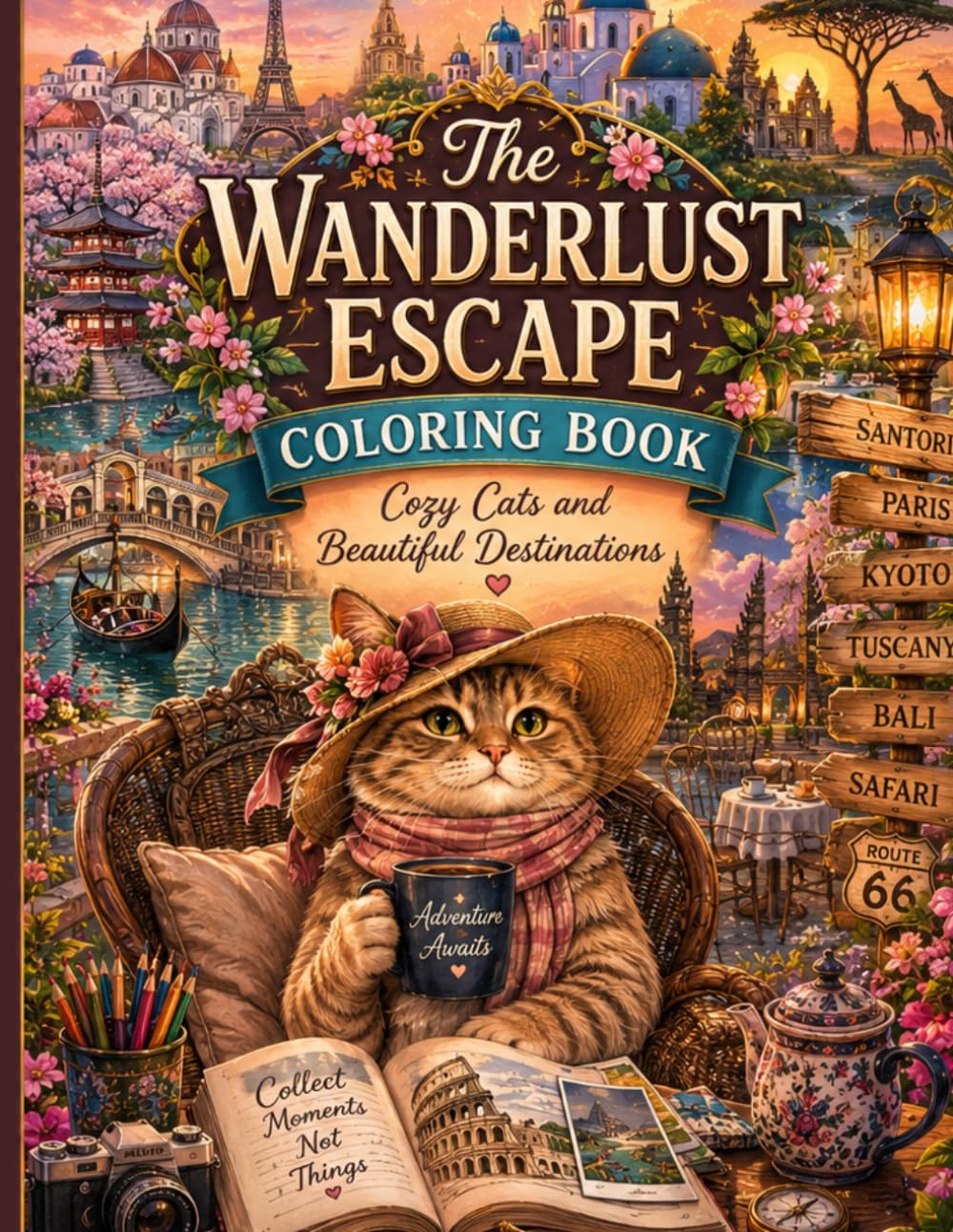 The Wanderlust Escape Coloring Book: Cozy Cats and Beautiful Destinations