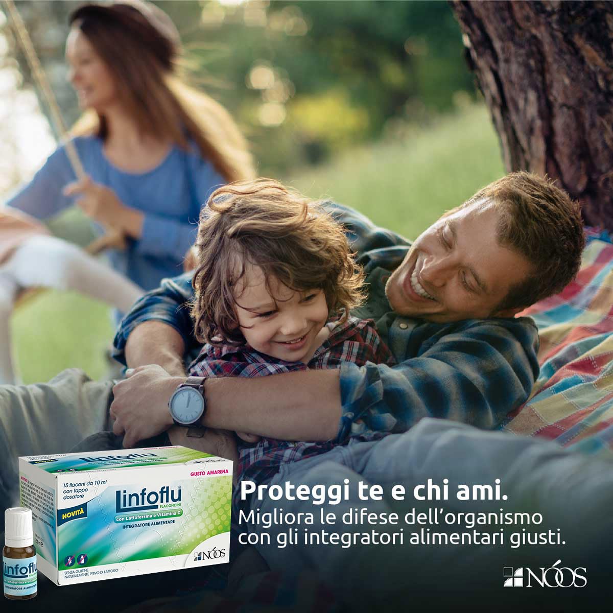 Nóos Linfoflu® Integratore Difese Immunitarie 15 Flaconcini da 10ml con Lattoferrina, Resveratrolo, Vitamina C e Zinco Integratore per Adulti e Bambini Riduce Stanchezza e Affaticamento Gusto Amarena