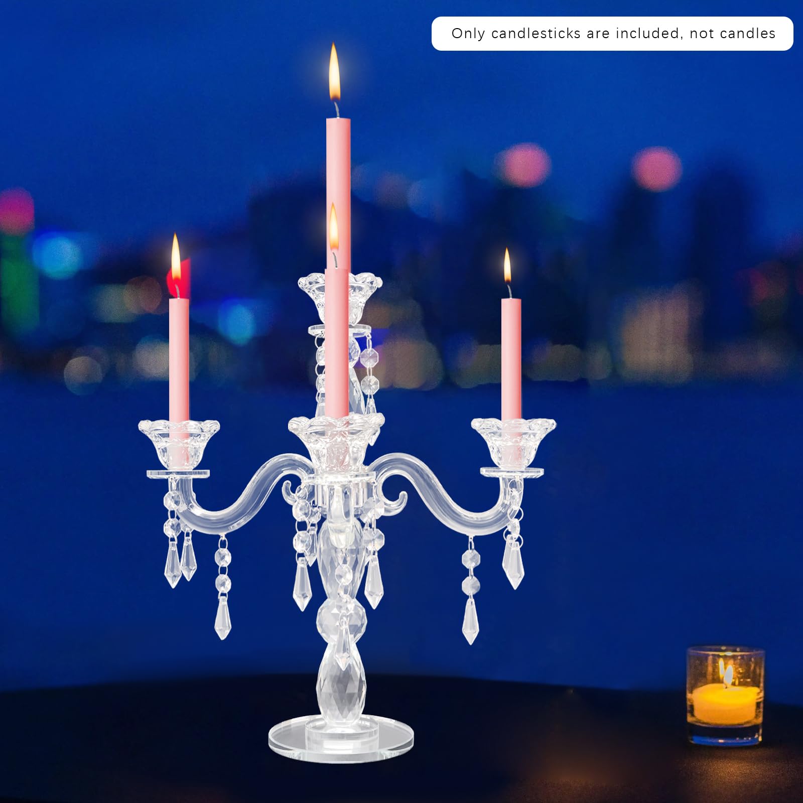 Candelabro a 5 braccia, argento con cristalli, 25 x 35,5 cm, in metallo, per Halloween, matrimoni, feste, cene, anniversari, celebrazioni ed eventi formali