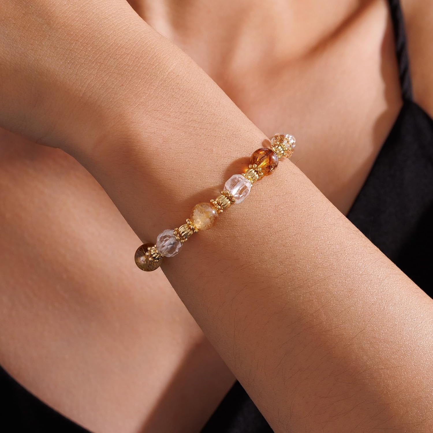 Natural Quartz Crystal 8mm Bead Strand Bracelet for Women Gift (Citrine) - Image 4