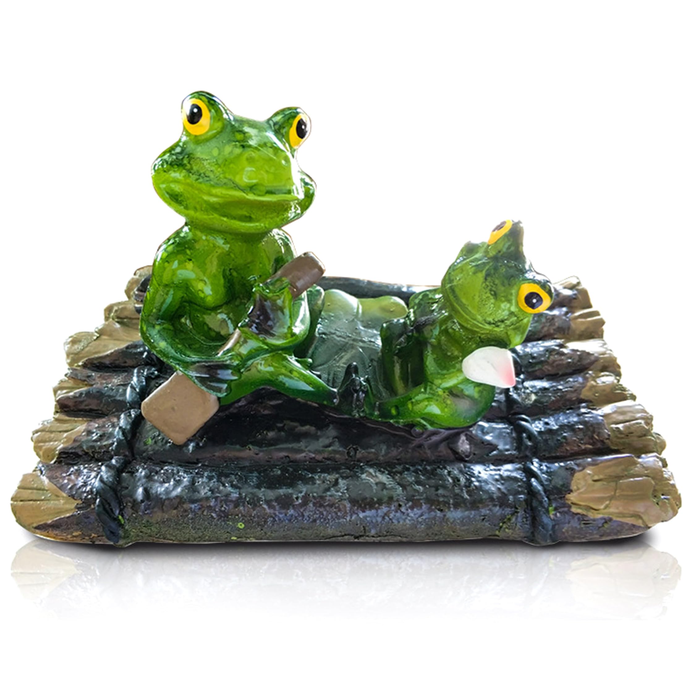 Wilafury Floating Pond Decor, Garden Frog Figurine on Raft, Outdoor Garden Pond Decorations Figures, Resin Frogs Accessory for Water Features