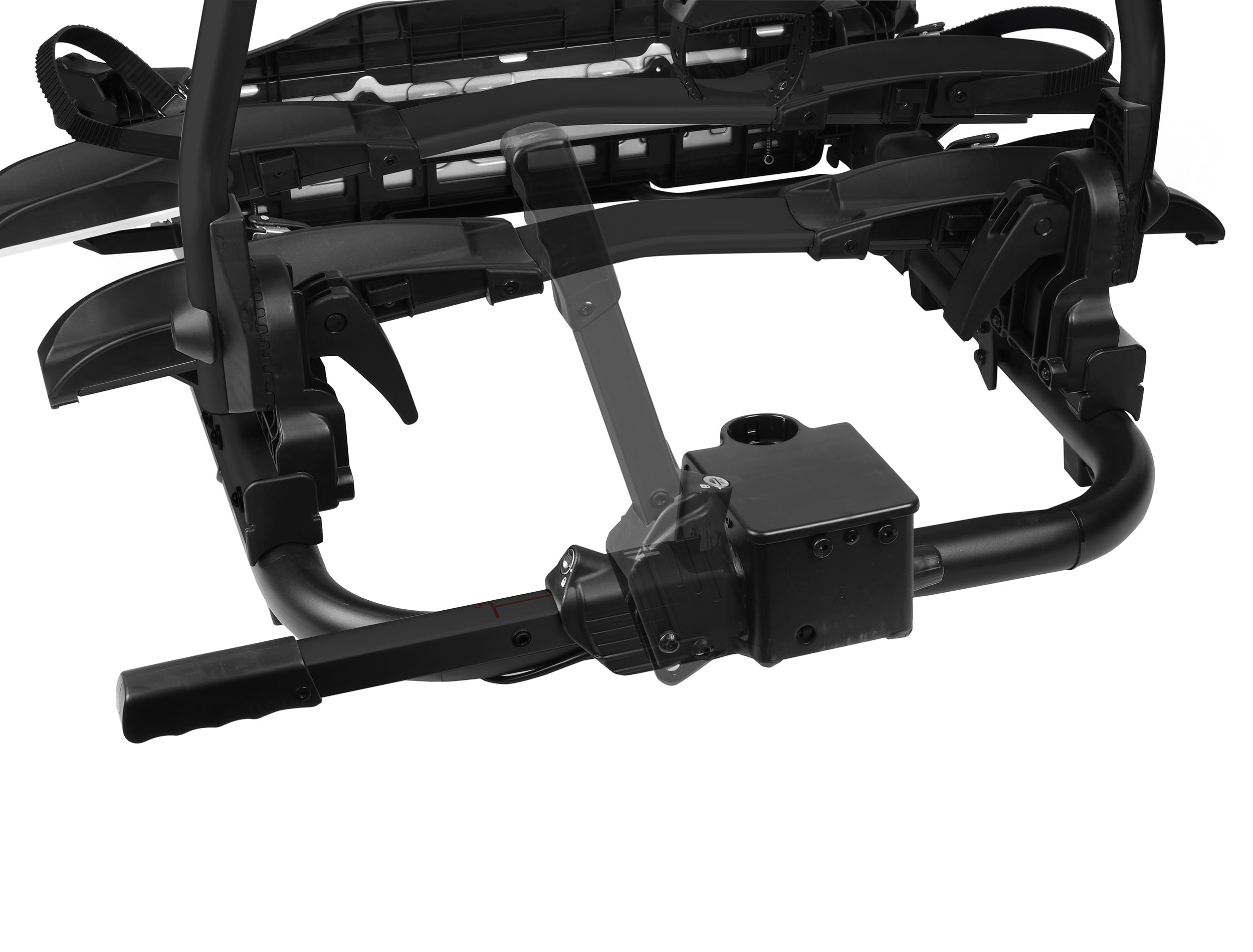 EUFAB 11650 Fahrradträger TECDC1+, Heckträger für 2 E-Bikes, 60 kg Nutzlast, abklappbar Fußpedal, LED-Rückleuchten, vormontiert, Schwarz