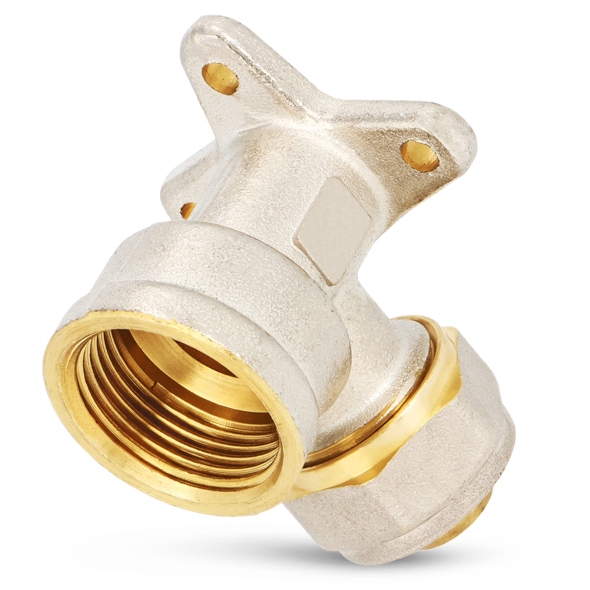 Codo PEX con arandela de pared 20 x 3/4" IG - Calefacción de agua - Pieza en V - Montaje de tornillo - Placa de compresión - Conexión de tubería