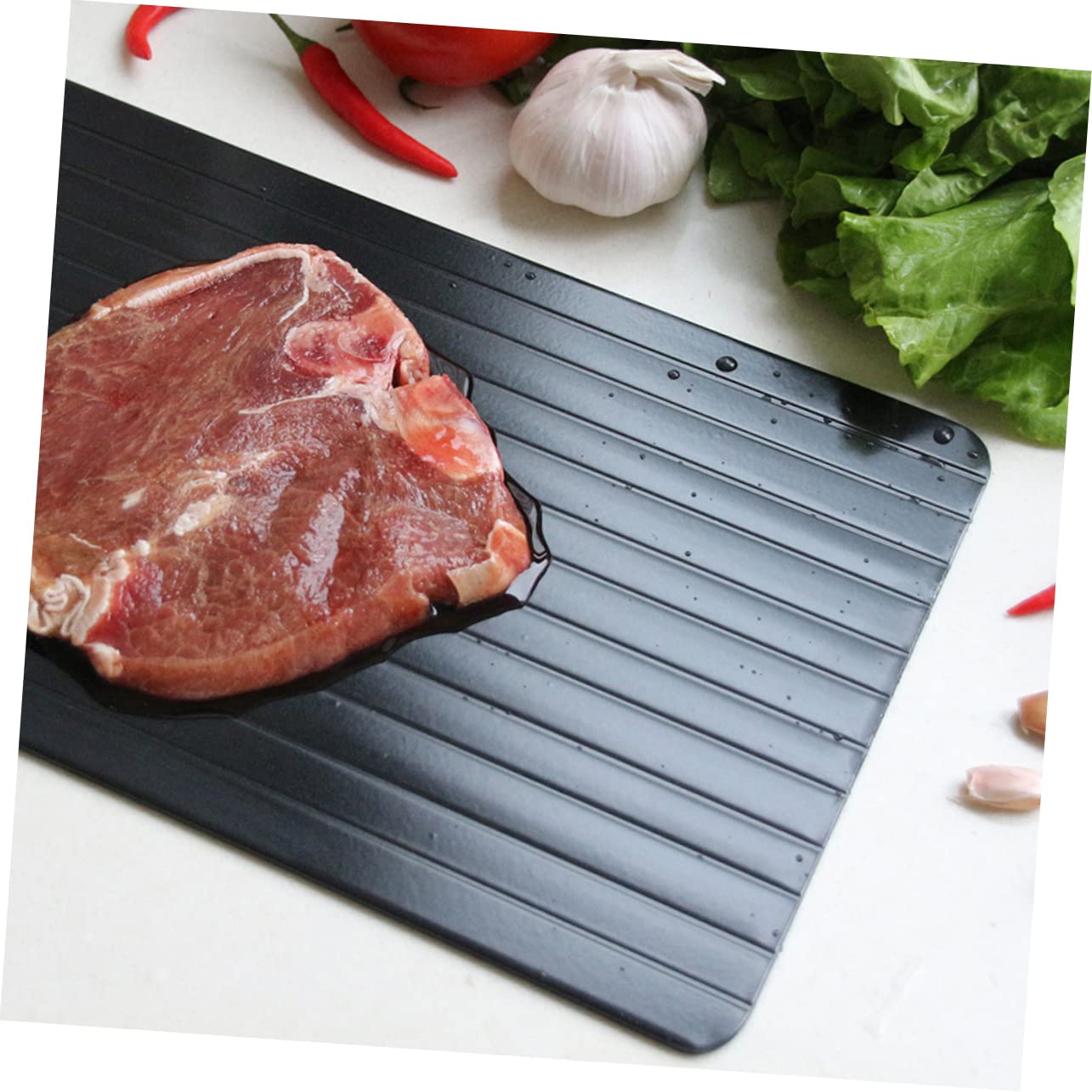 PRETYZOOM Auftauplatte für Fleisch mit Aluminiumlegierung 3 Stück Schwarze Fleischauftauschale Schnelles Auftauen für Alltag und Kochen Spart