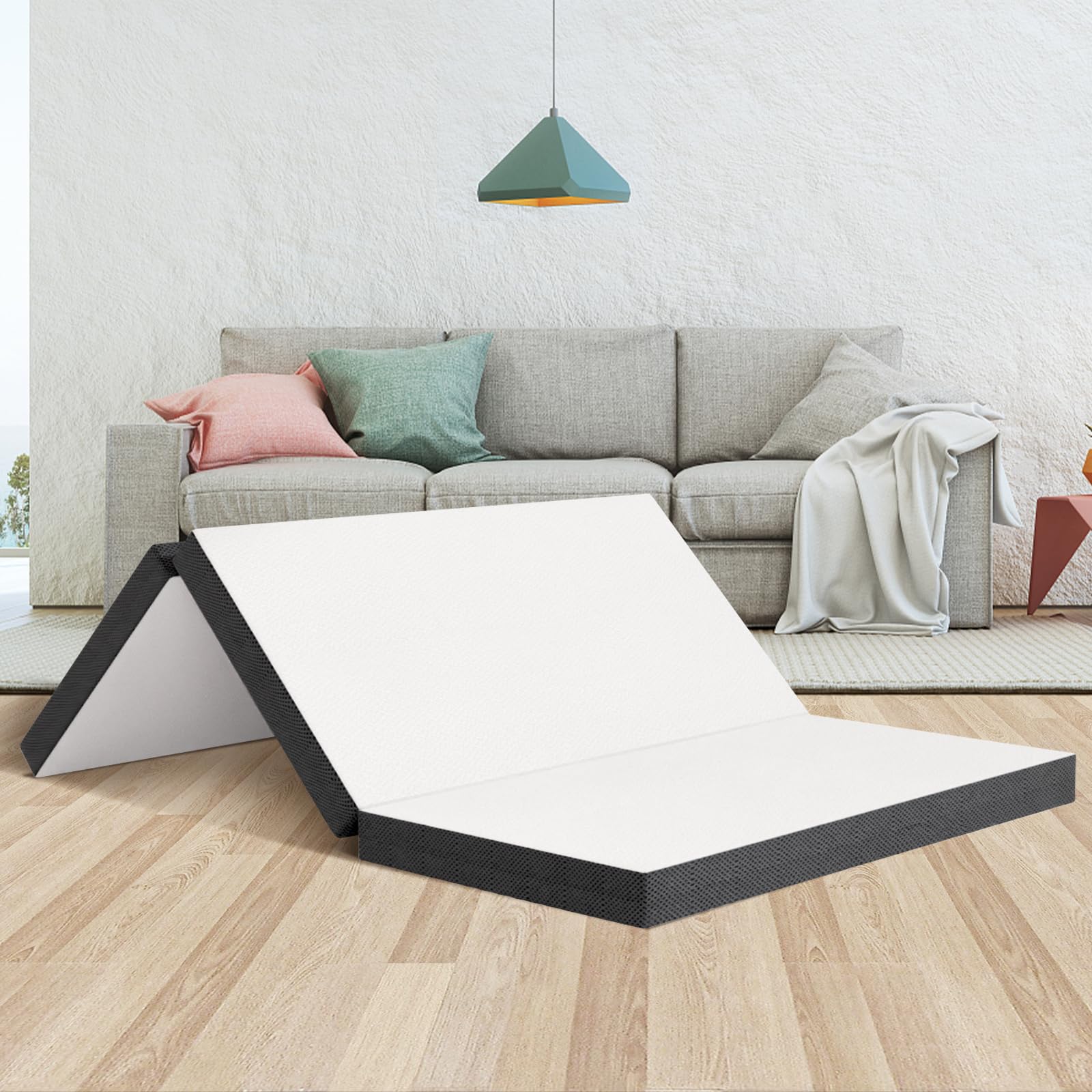 (similar) 4 Inch Folding Mattress Trifold Memory Foam Mattress Topper Portable Foldable Mattress for Camping, Guest, Yoga, White(Queen Size,78"X58"X4")