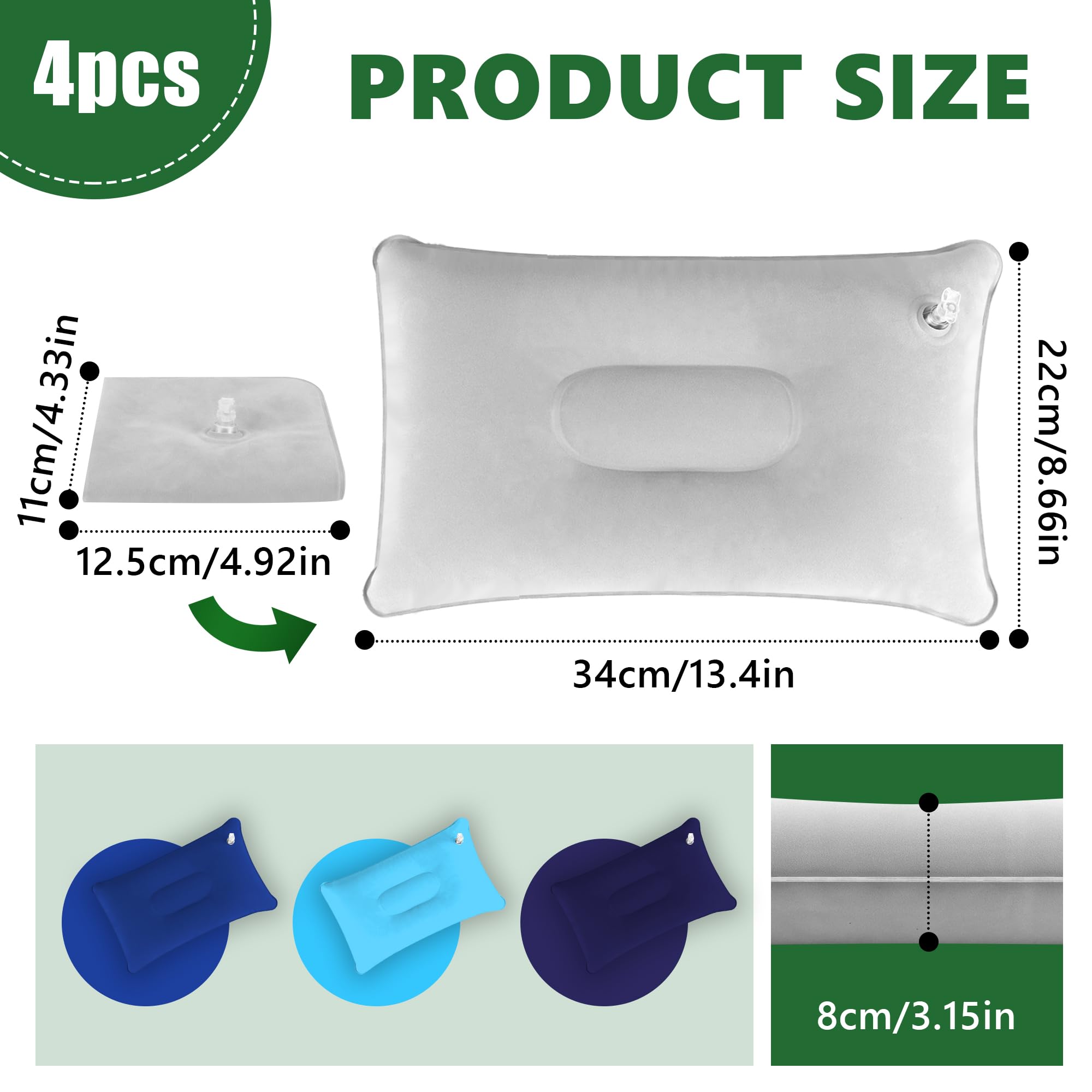 Cojines inflables 4Pcs Almohadas de Camping Ultraligeras Almohada de Viaje Hinchable