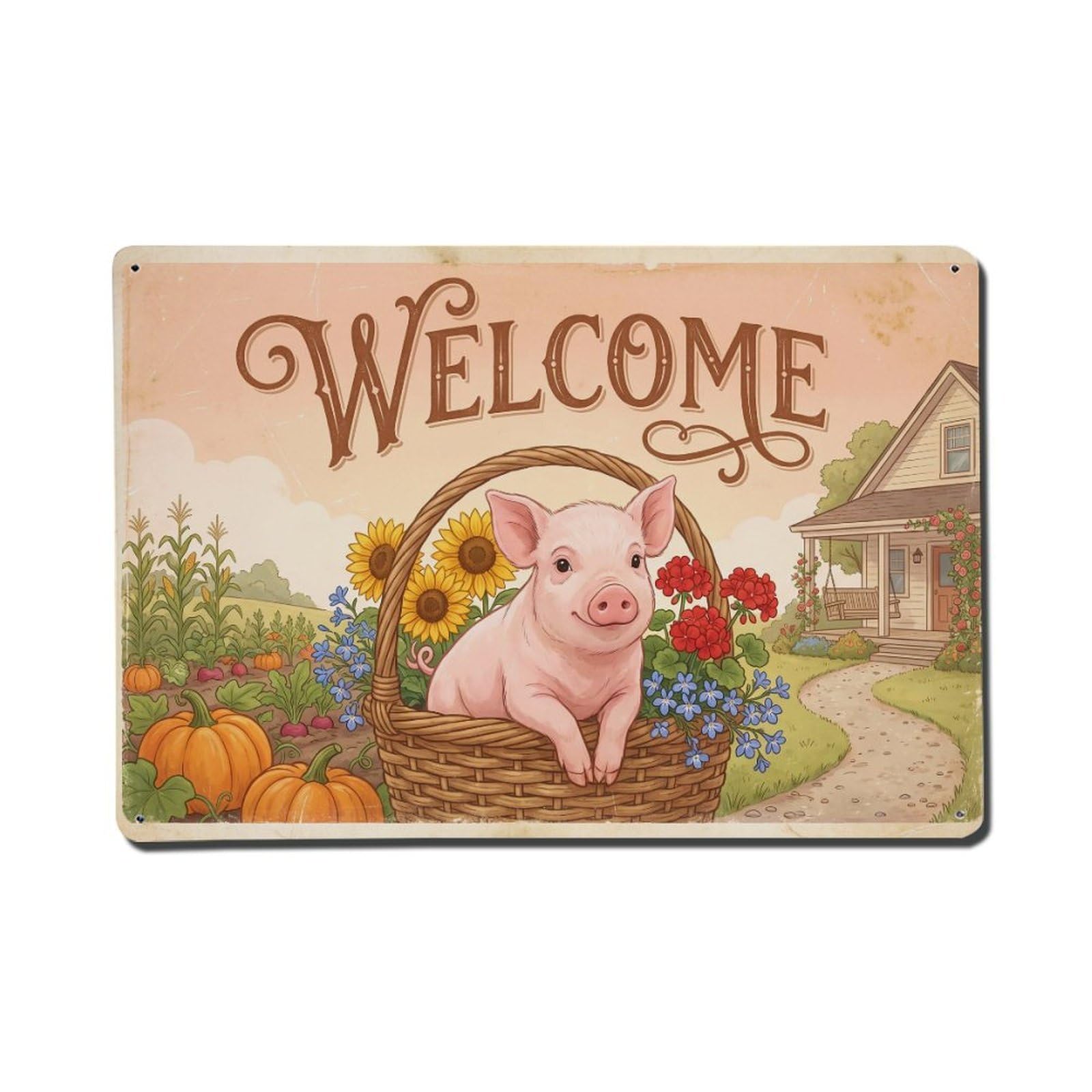 Vintage Welcome Piglet Sweet Moments Metal Tin Sign