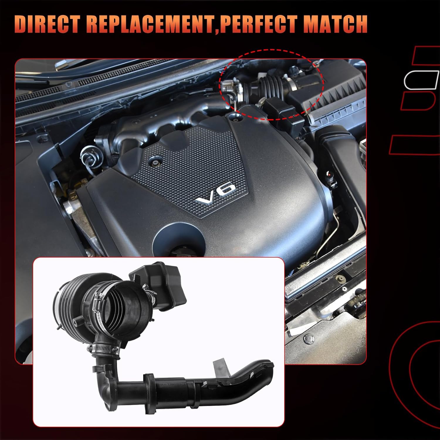 Engine Air Intake Hose w/Clamps, Air Cleaner to Engine Compatible With Nissan Vehicle 2009-2014 Maxima 3.5L V6 Replaces# 696-169, 165769N00C, 165769N00D, 165769N00E