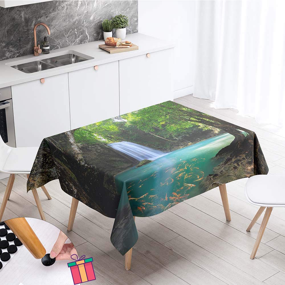 Enhome Tablecloths Rectangular, Rectangle Plant Forest Waterproof Stain-Resistant Easy Wipe Clean Table Cloth Cover for Home Decorative, Kitchen Dining, Garden Party (90x90cm,Blue lake)