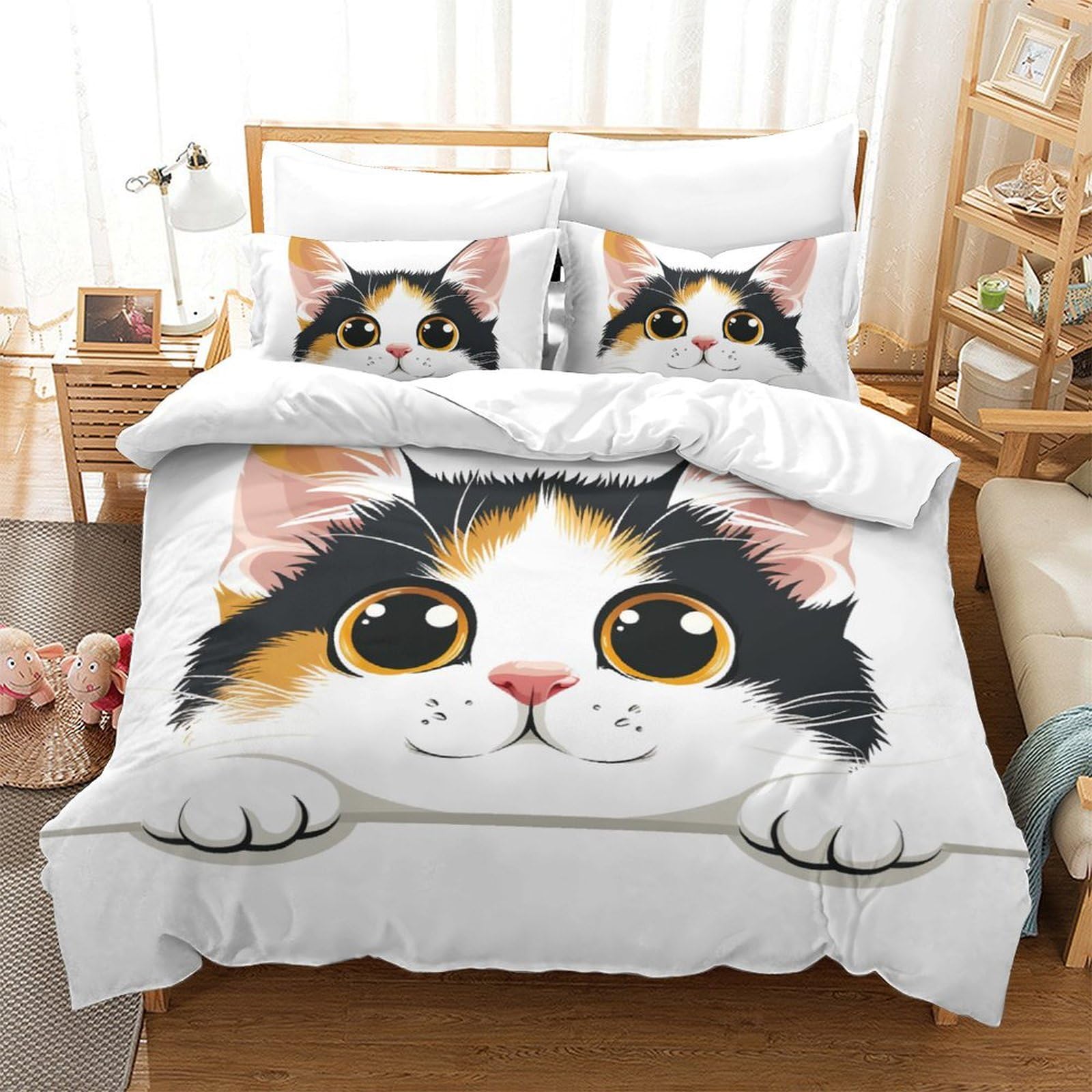 Parure de lit chat 3D microfibres douce et zippée pour les enfants