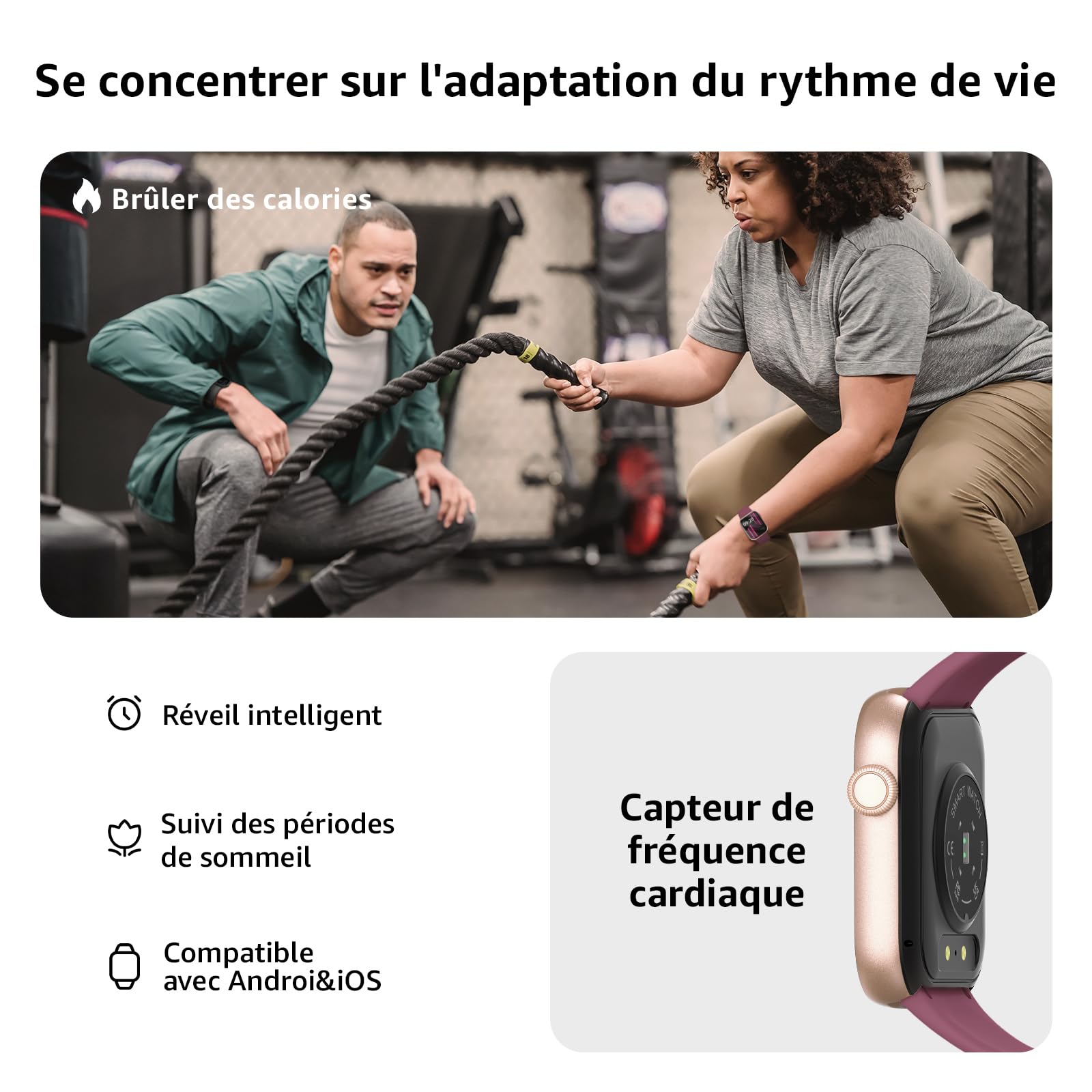 AcclaFit Montre Connectée Homme Femme avec Appels Bluetooth, Écran 1.85" HD Smartwatch Sport (140+ Modes), Cardiofréquencemètre, Moniteur de Sommeil, Étanche IP68 pour Android iOS