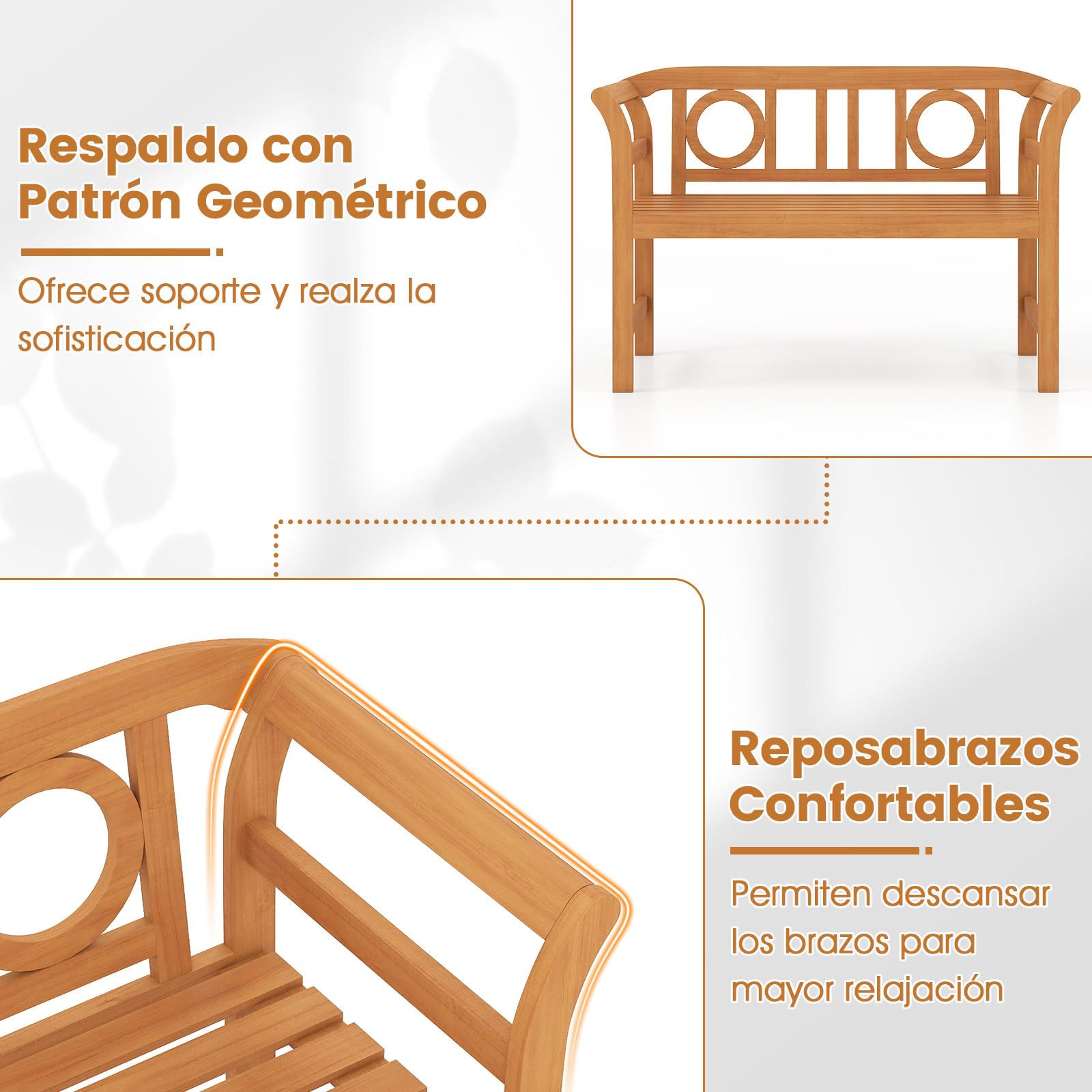 COSTWAY Banco Jardín de Madera Acacia, 2 Plazas, Banco Exterior con Respaldo y Reposabrazos, Patio Porche Terraza Parque, 118 x 50 x 78,5 cm, 360kg (Estilo 3)