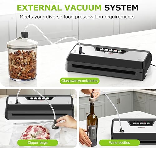 Miniatura 6 de Bonsenkitchen Máquina selladora al vacío con cortador integrado y almacenamiento de bolsas para Sous Vide y preparación de comidas, sellador