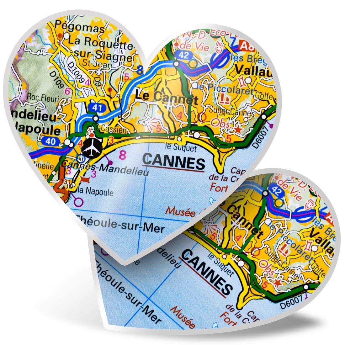 2 x Heart Stickers 7.5 cm - Cannes Resort Town France French Travel Fun Decals for Laptops,Tablets,Luggage,Scrap Booking,Fridges, #44512