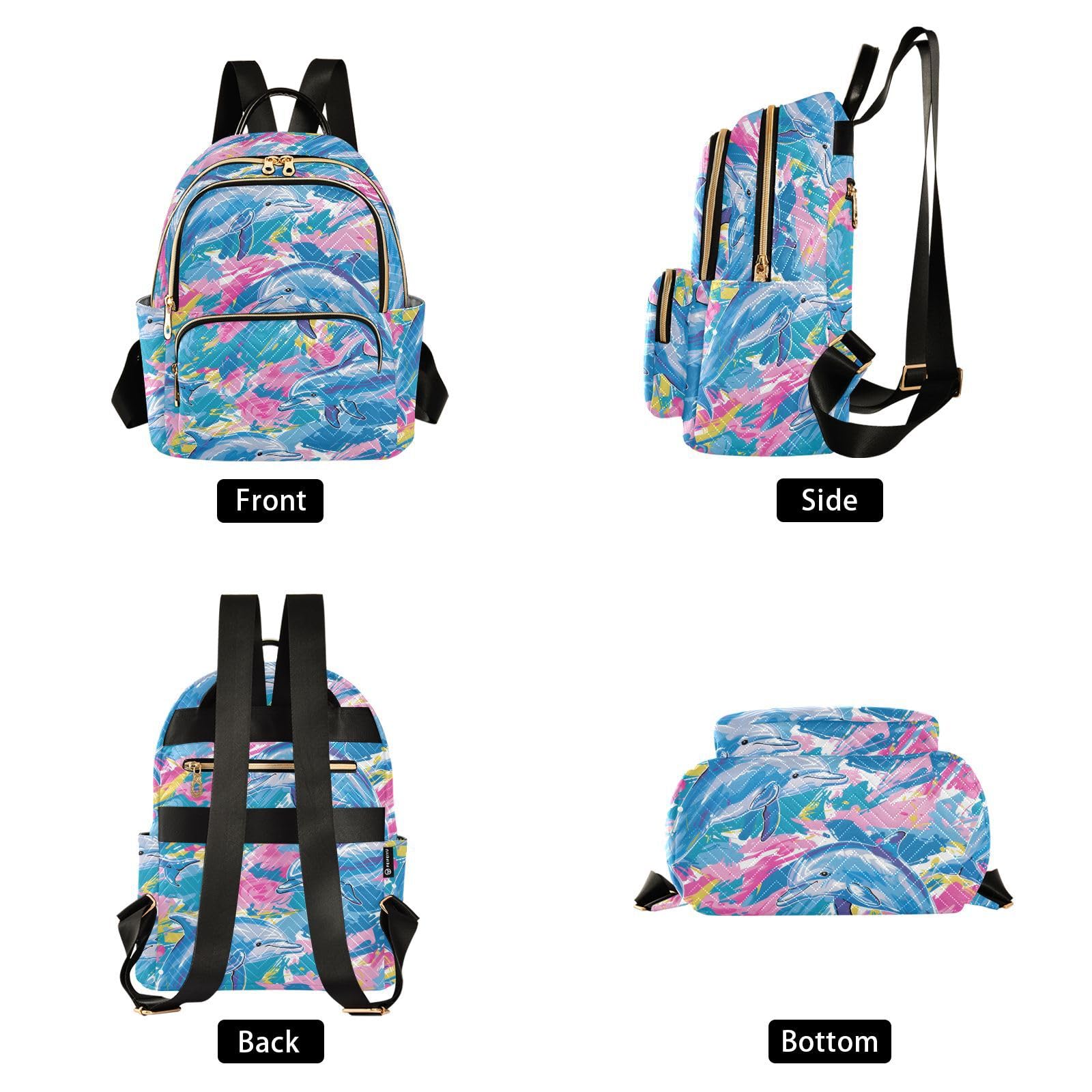 Women Fashion Backpack Purse Dolphins Tie Dye Design Mini Travel Backpack Ladies Shoulder Bag Work Daypack 8.5L
