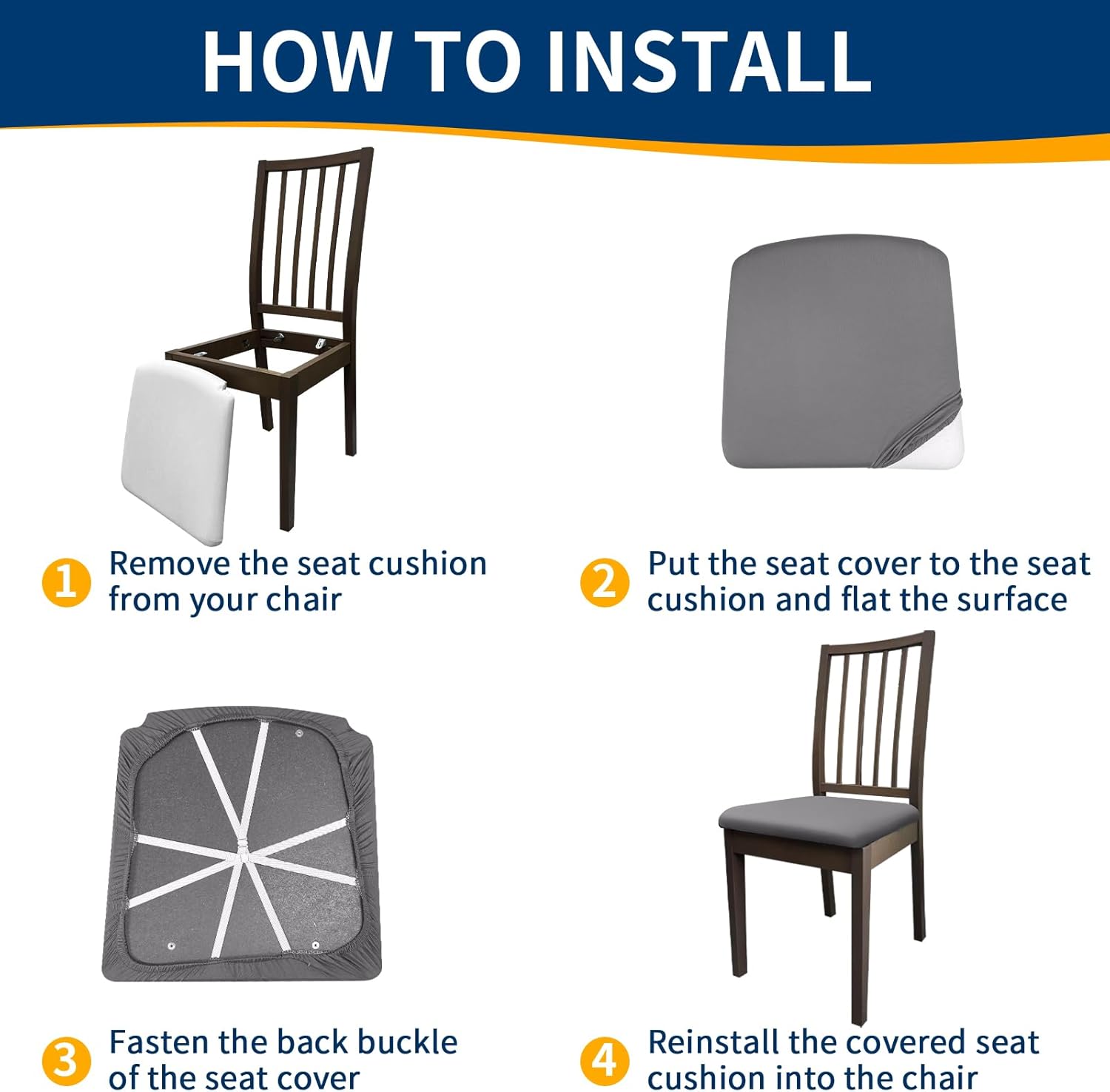 Waterproof Dining Chair Seat Covers Set of 8, Stretch Removable Dining Room Seat Covers for Dining Chairs, Kitchen, Hotel, Party