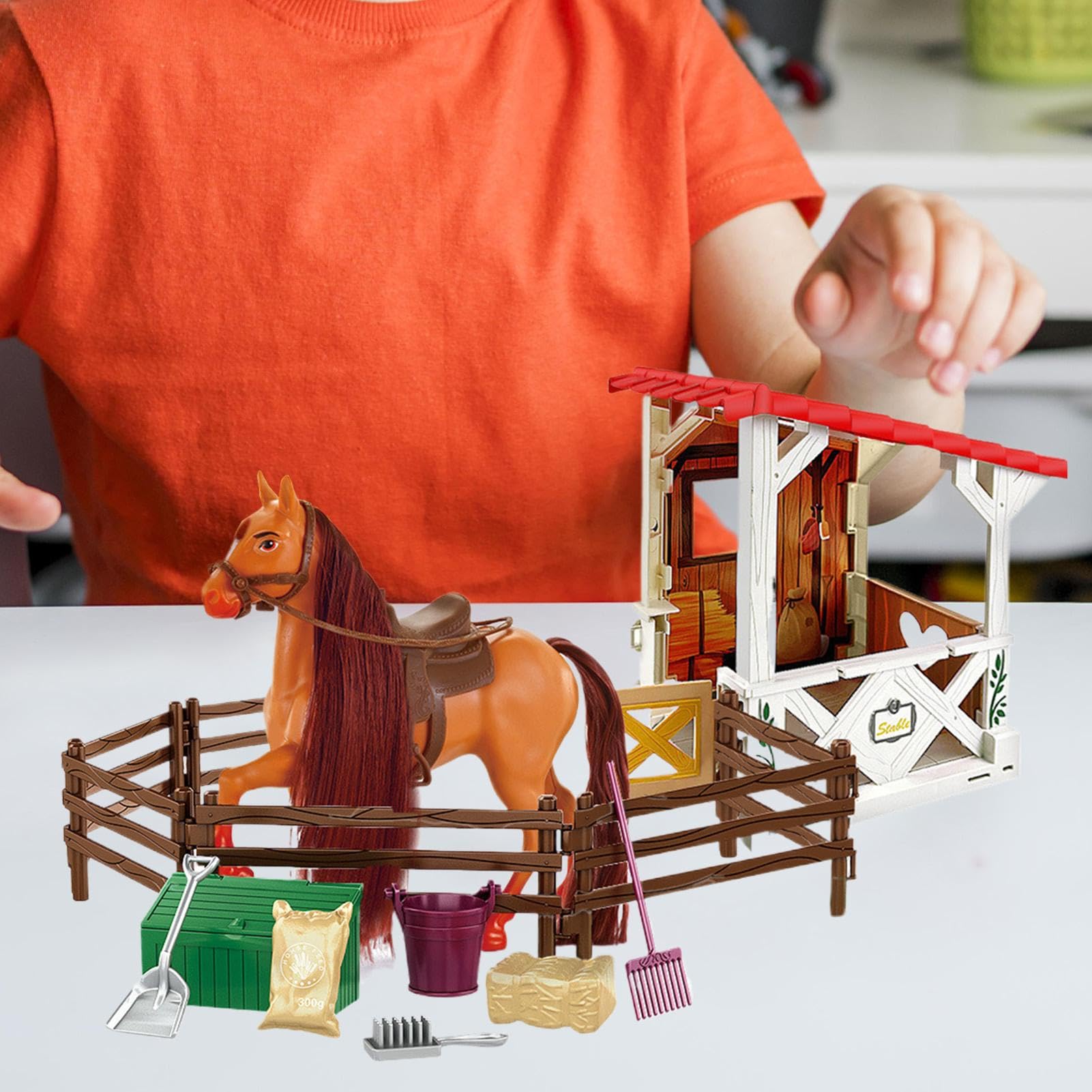 Set Giocattolo Set di Giocattoli Realistico del Club Equestre con della | Per Bambini Piccoli Compleanno Immaginativo Fattoria Con Stalla Figurine E Fienile