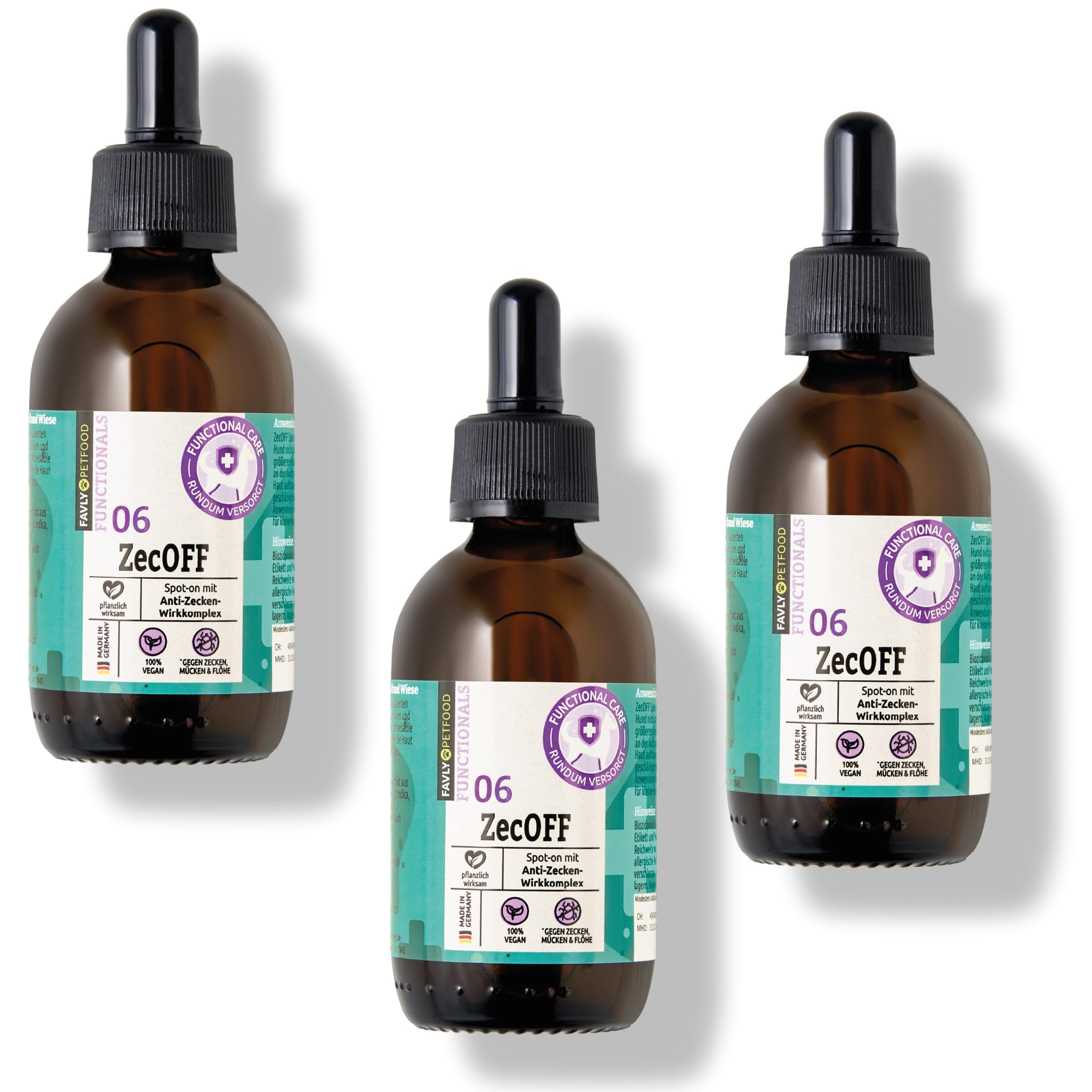 FAVLY – ZecOFF Zeckenschutz 3x50ml für Hunde ab 2kg – Spot-On gegen Zecken, Flöhe & Mücken – pflanzlich basiertes Zeckenmittel mit Saltidin, Neemöl, Eukalyptus, Geraniol – Zeckenabwehr ohne Nervengift