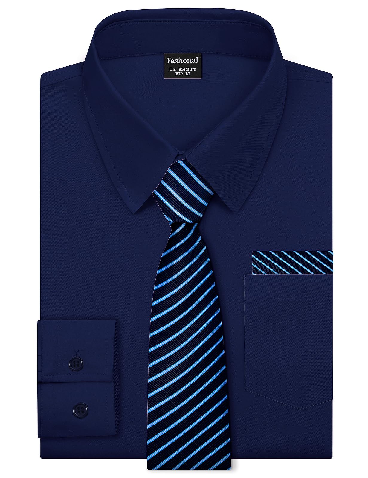 Fashonal Men's Dress Shirt with Matching Tie and Handkerchief Set, S-4XL