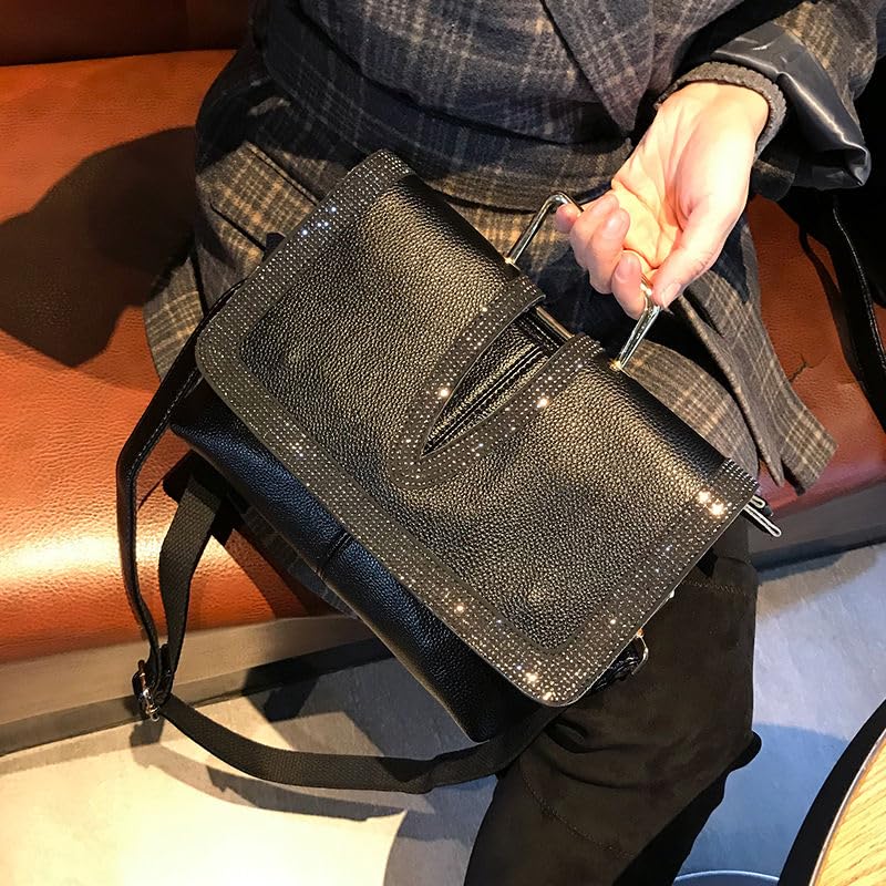 GenericDiamond Design Women Handbags Genuines Leather Black Shoulder Bags Fashion Flap Satchels (Stone)