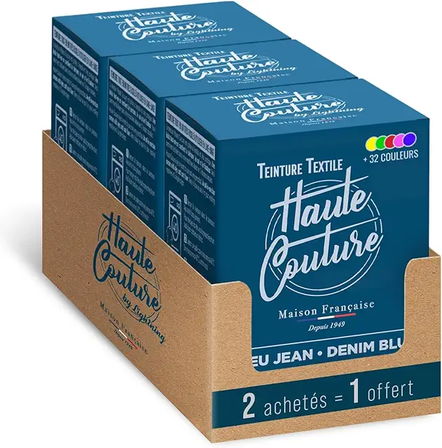 Teinture Textile Bleu Jean Haute Couture - 3x350g Prêt à l'emploi