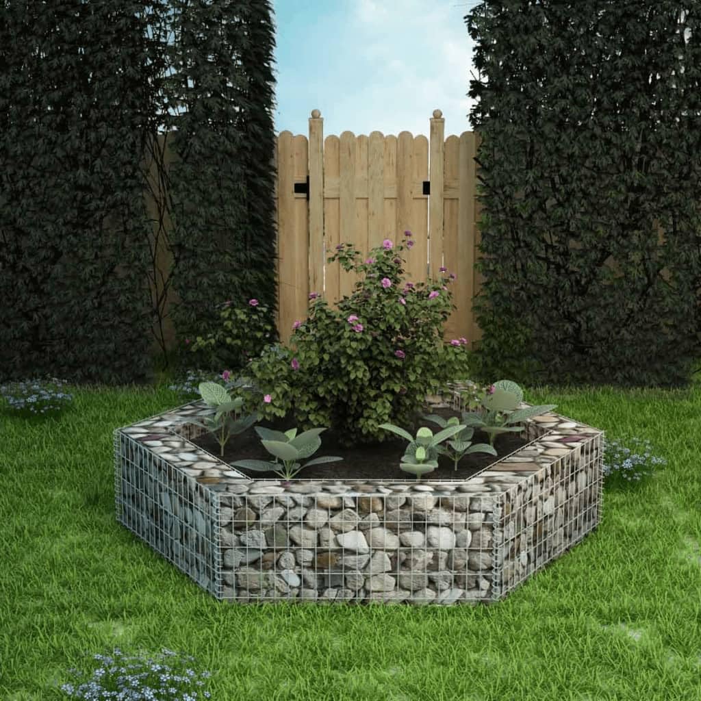 vidaXL Lit Surélevé à Gabion Hexagonale 200x173x40 cm Jardinière de Jardin