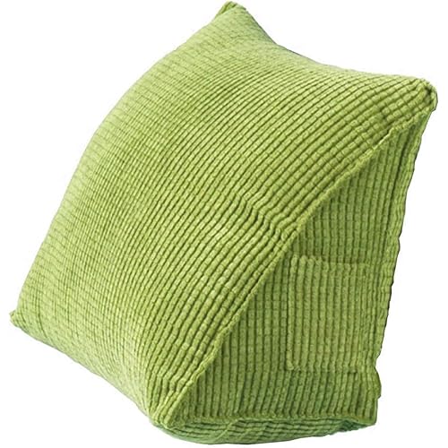 Triangle Back Cushion Corduroy Wedge Soft Reading Pillow Backrest Positioning Support Pillows for Office Home Bed Sofa Chair (Green, 15.7×14.2×7.9 inch)