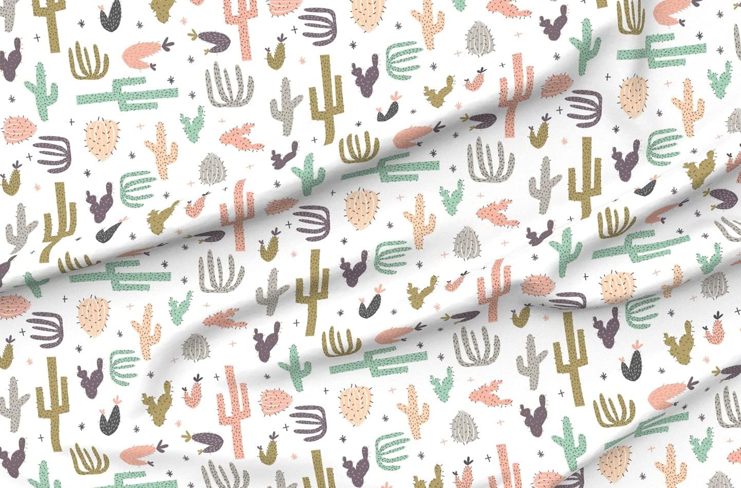 Spoonflower Fabric - Boho Cactus Southwestern Desert Nursery Cacti Succulent Pink Mint Printed on Organic Cotton Sateen Fabric by The Yard - Sewing Quilting Apparel Home Decor