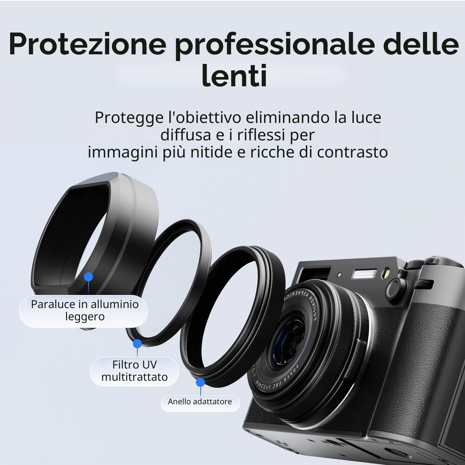 SMALLRIG Kit Filtro UV con Paraluce per FUJIFILM X100VI / X100V, Filtro UV con Trasmissione Luminosa del 99%, Anti-riflesso e Anti-ghosting, Paraluce in Lega di Alluminio, Nero - 5850