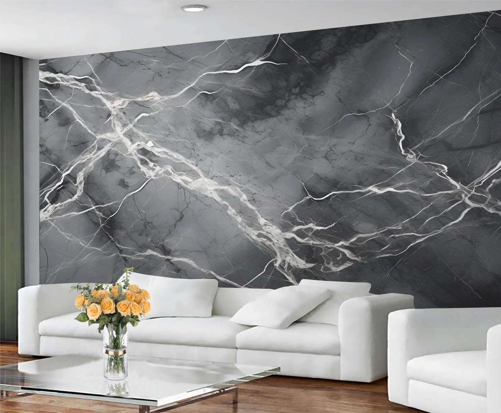 YXQAIED Retro Gray Wall Mural, Abstract Marble Wallpaper, Marble Black and Gray Photo Wallpaper Large Murals Poster Decoration for Living Room Bedroom, 260x175cm