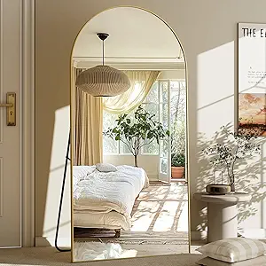 GLSLAND-30x71 inch Wall Mount Arched Full Length Mirror-Aluminum Alloy Frame High Definition-Full Body Mirror for Bedroom or Living Room,Gold