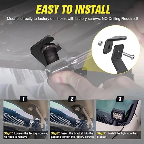 Vista 62 de Nilight Soporte de luz de zanja, bisagras de capó, kit de soporte de montaje para luz LED auxiliar todoterreno para luz de trabajo en Toyota 4Runner