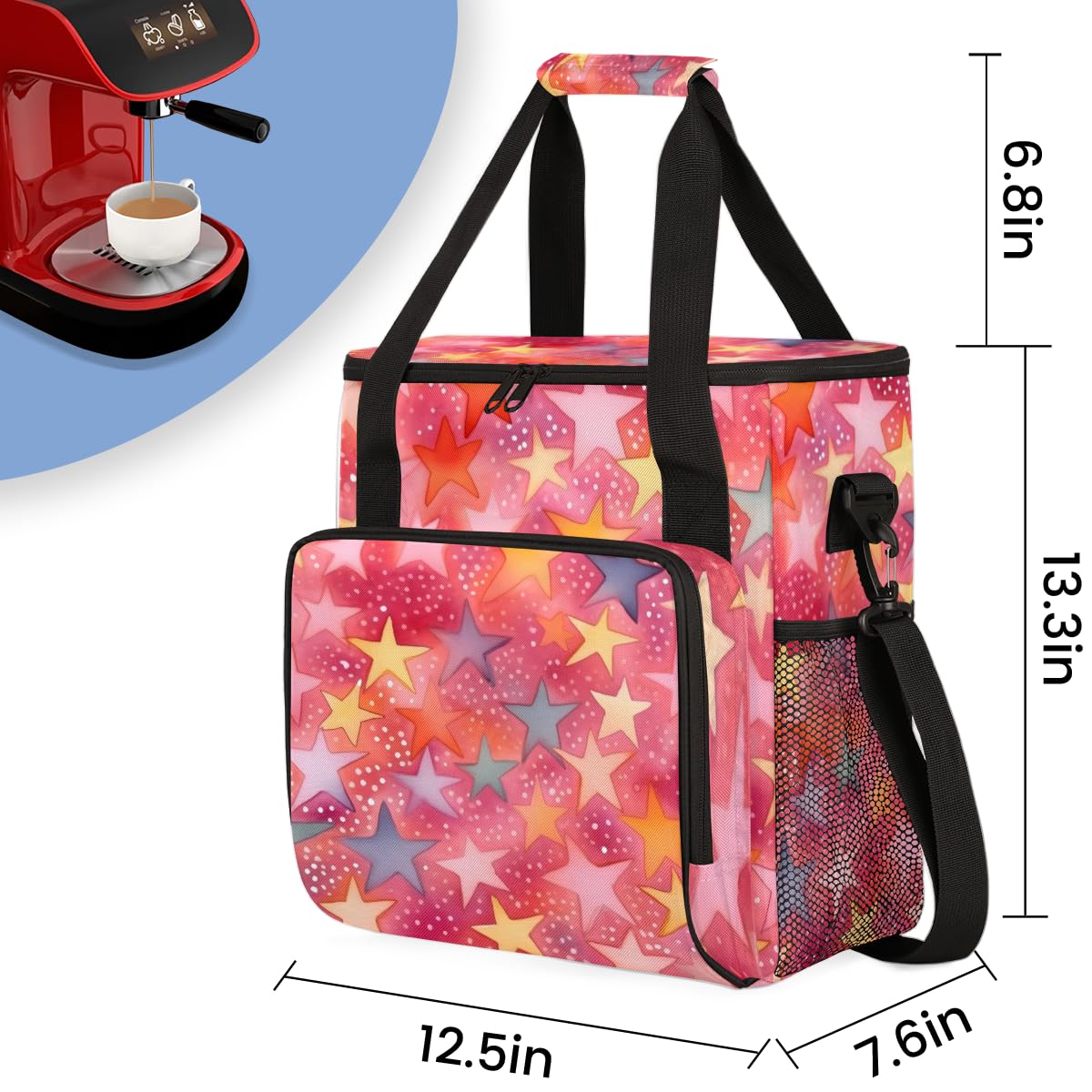 Rainbow Star Coffee Maker Carrying Bag, Portable Travel Storage Tote Bag Compatible with K-Mini or K-Mini Plus, Single Serve Coffee Brewer Carrying Case with Multiple Pockets & Shoulder Strap