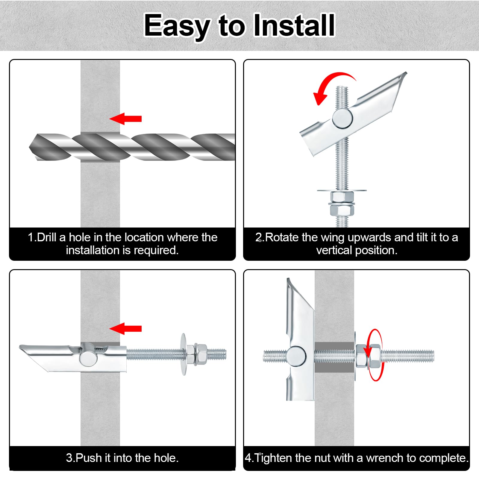 Fentar 15 Sets Plasterboard Fixings Heavy Duty, Carbon Steel Snap Toggle Bolts and Drywall Anchors - Image 4