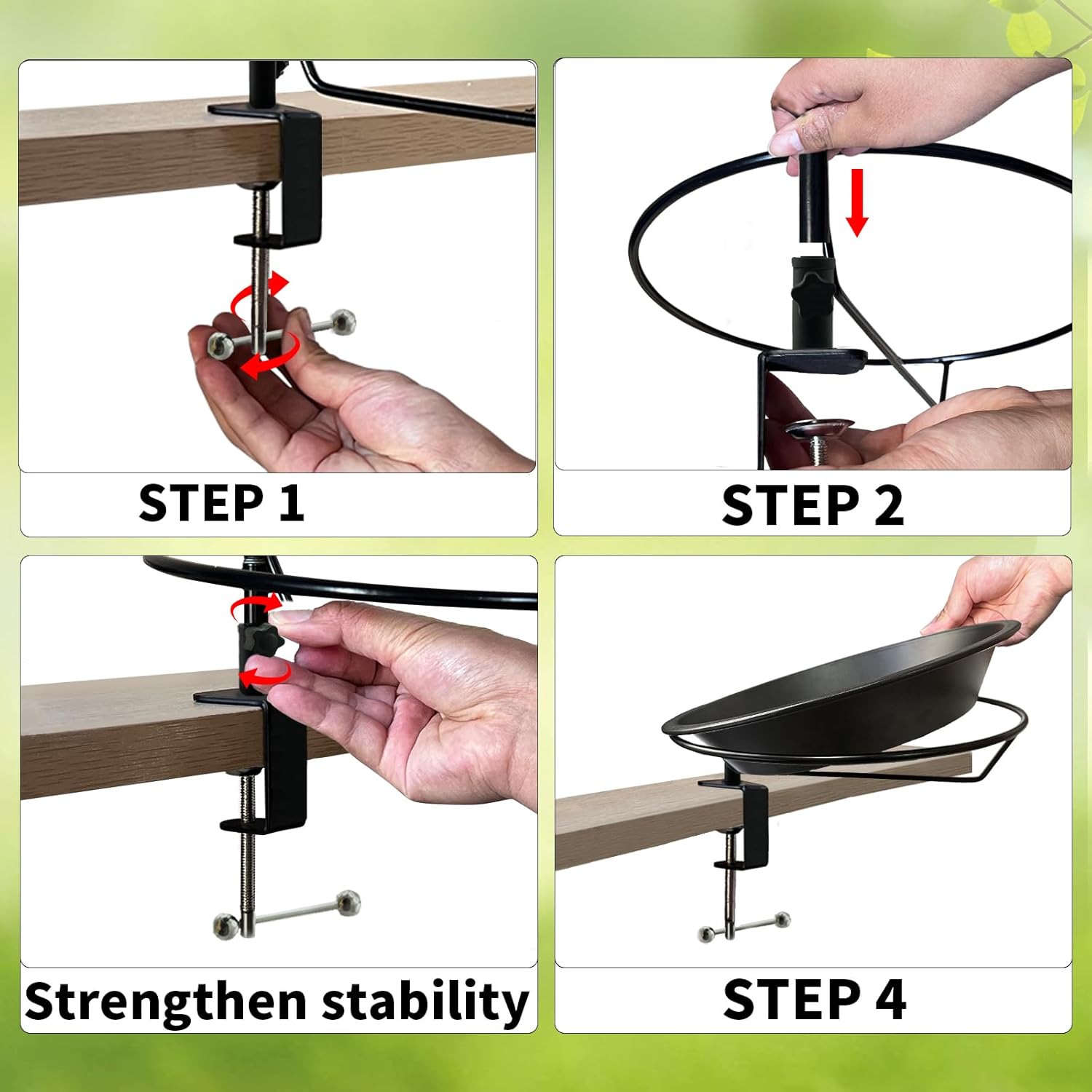 Deck Mounted Bird Bath for Deck Rail & Garden-11.5 Inch Frosted Black,Clamp-On Detachable Bowl with Rust-Proof Bracket,Easy Clean Outdoor Bird Feeder with Magnetic Dragonfly for Patio Lawn Backyard