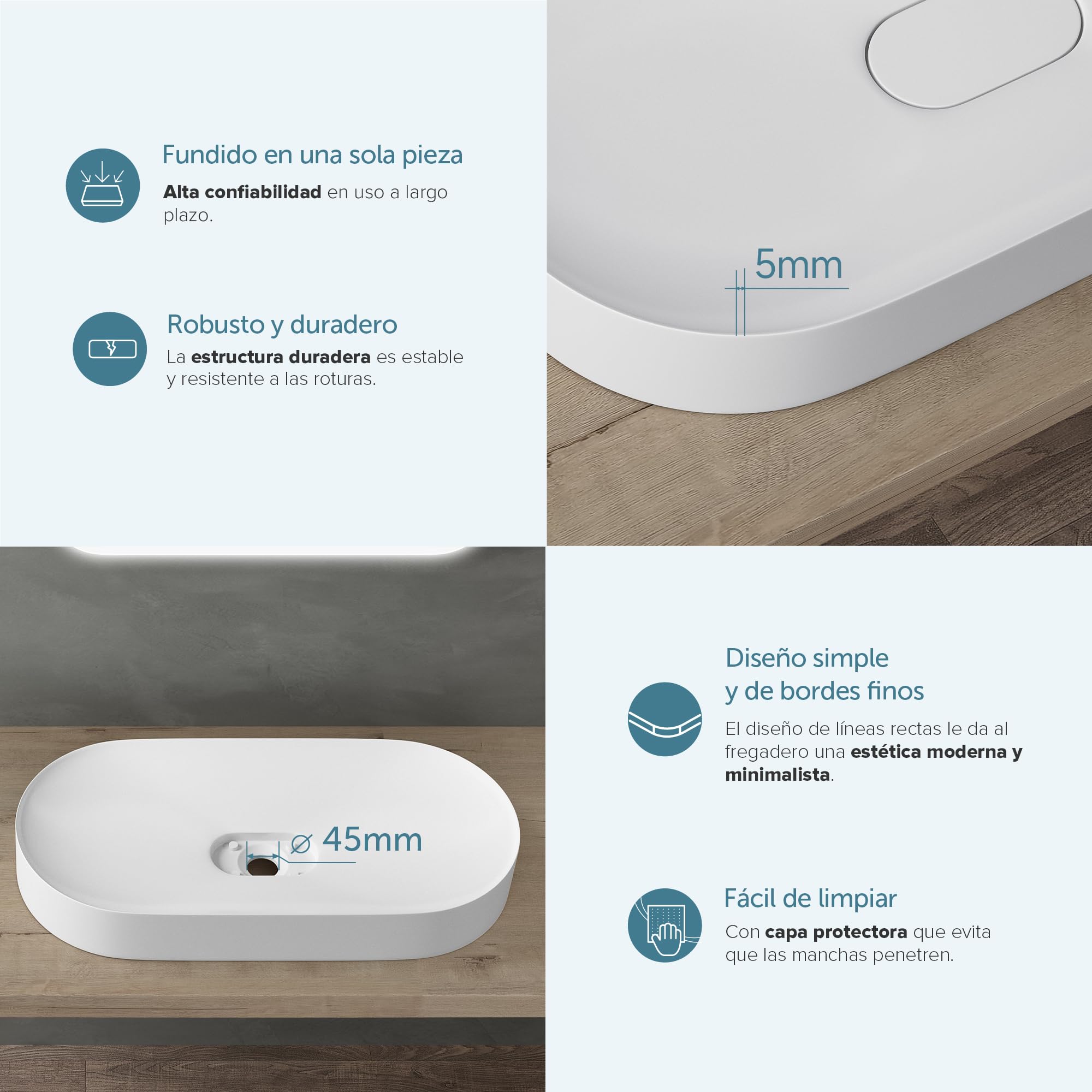doporro Lavabo sobre Encimera Lavabo Baño | Ovalado | Blanco Mate | Mármol Fundido con Recubrimiento de Nano Fácil de Limpiar | 70x36x10cm | Colossum826