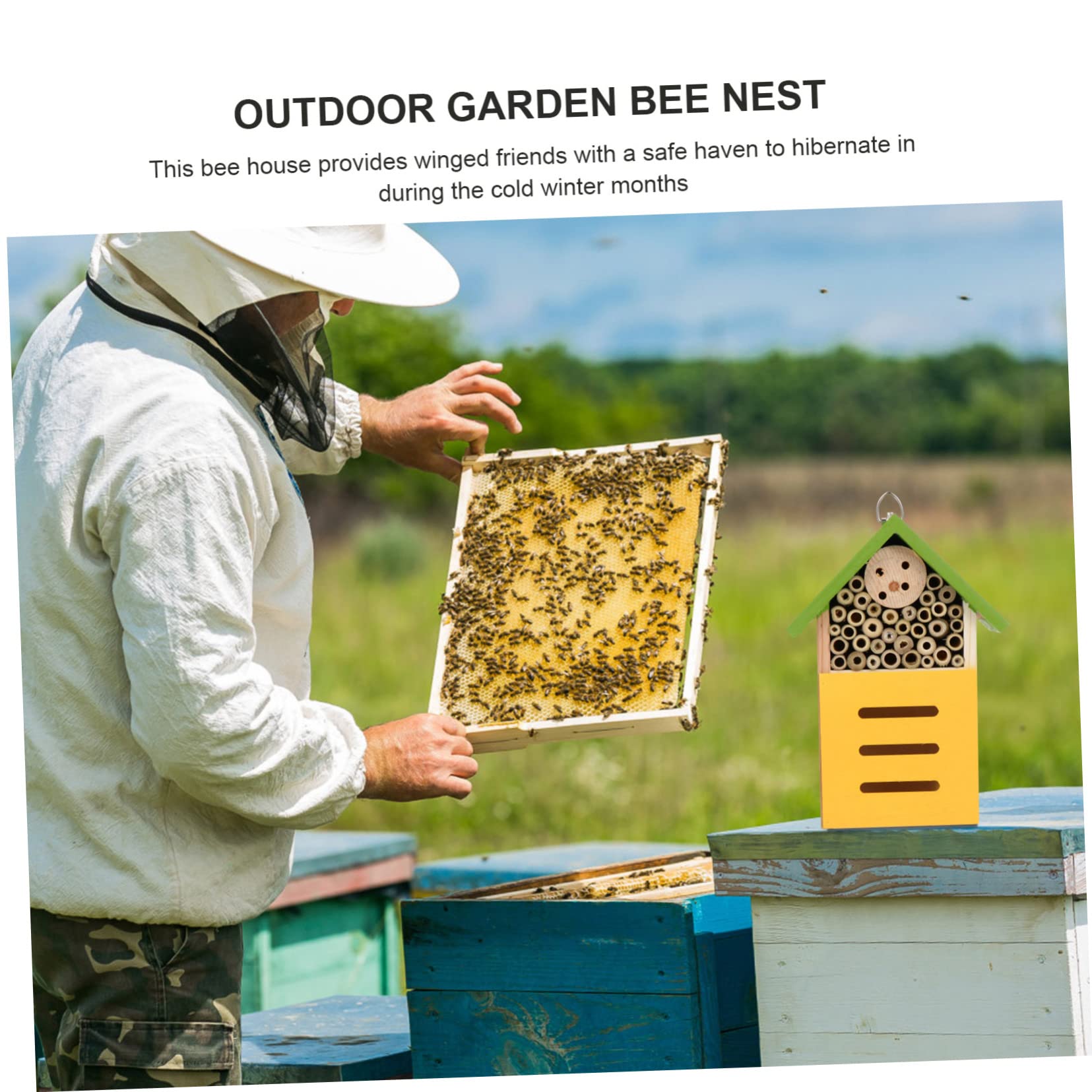 Sosoport Hängendes Holzhaus für Bienen mit Eisenhaken Dekoratives Gartenhaus Bereits Montiert für Garten als Wetterfeste Bienenhütte