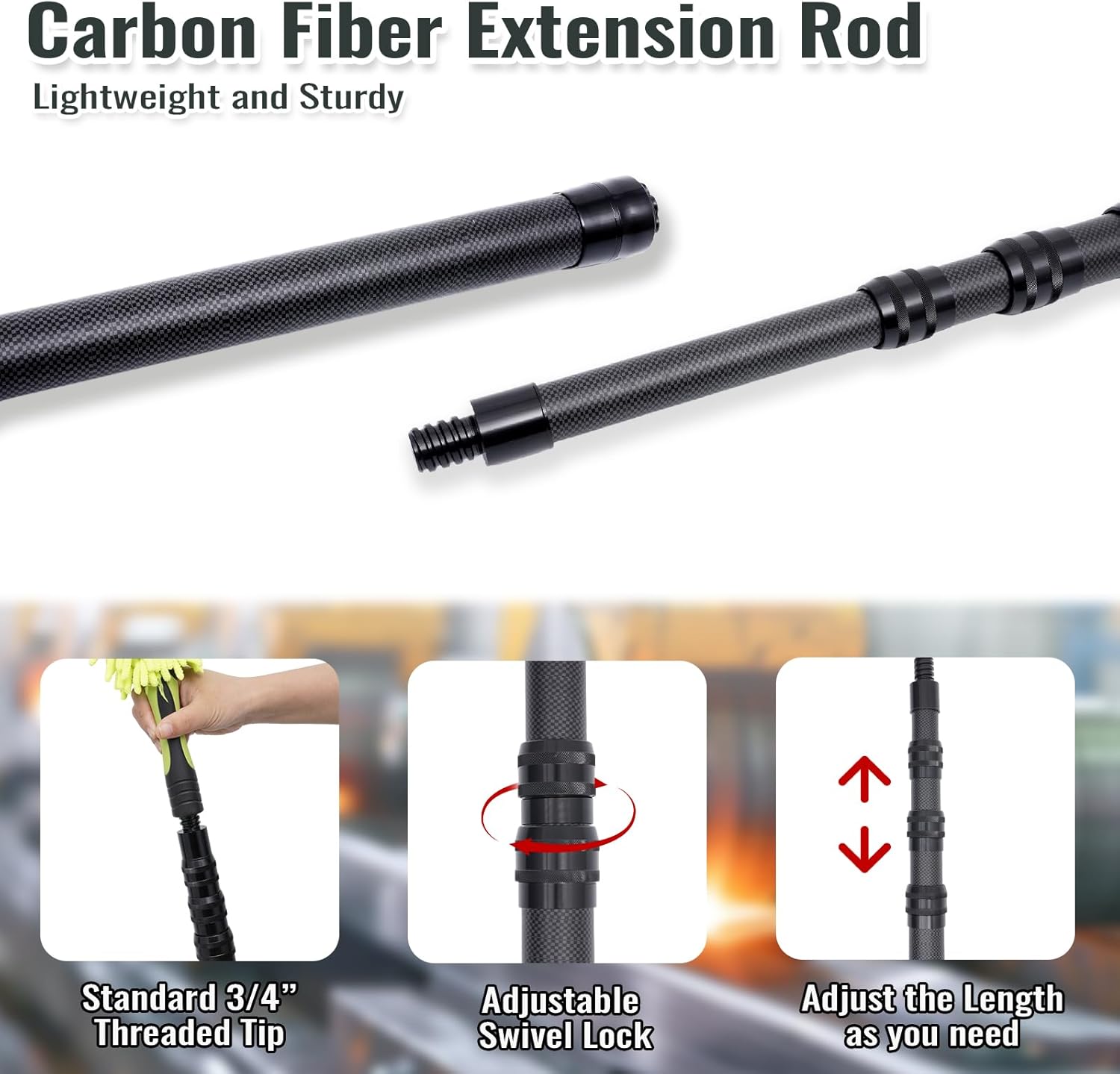 Carbon Fiber Extension Pole – 12ft Lightweight Telescoping Paint Roller Pole with Twist-Lock Thread, 40% Lighter Than Aluminum Poles (3.5-12ft)