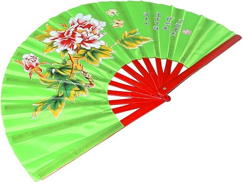 Miniatura 2 de Chino Kung Fu Tai Chi Fan Arts DanzaPráctica Performance Abanico Plegable de Bambú Patrón de Flor de Peonía (Verde)