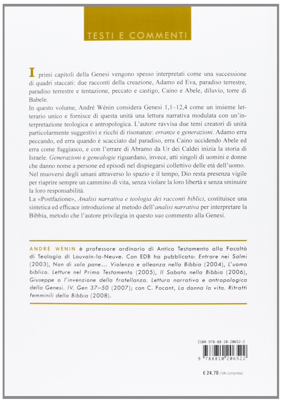 Da Adamo ad Abramo o l'errare dell'uomo. Lettura narrativa e antropologica della Genesi. I. Gen 1,1–12,4