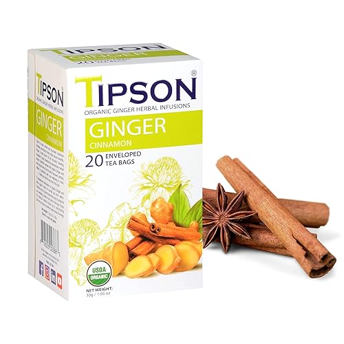 Tipson Infusiones de hierbas orgánicas de jengibre, canela y jengibre, 20 bolsas de té prémium (paquete de 1)
