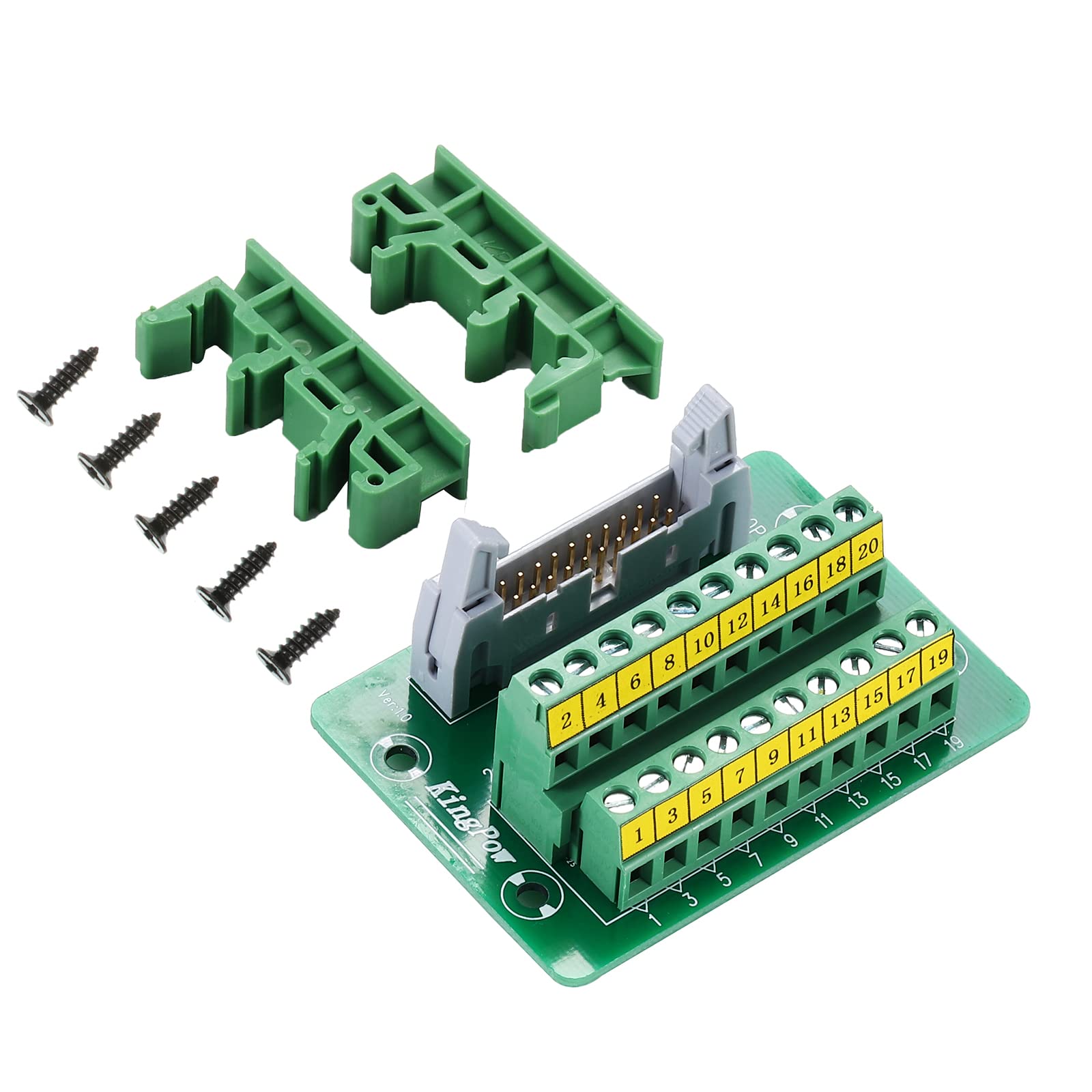 Jienk IDC20 Breakout Board 2x10 20Pins Male Header Terminal Block Connector with C45 DIN Rail Mounting feet for PLC MCU