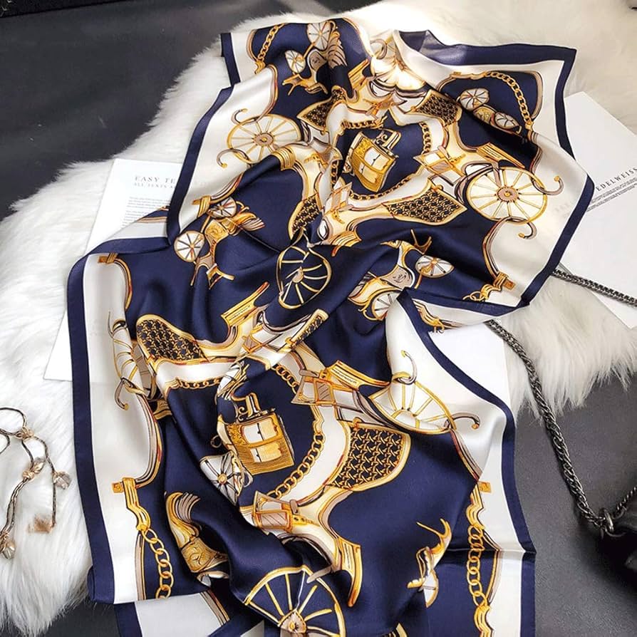 Amazon.com: MUSUMI Dark Blue Silk Scarf Female Satin 100