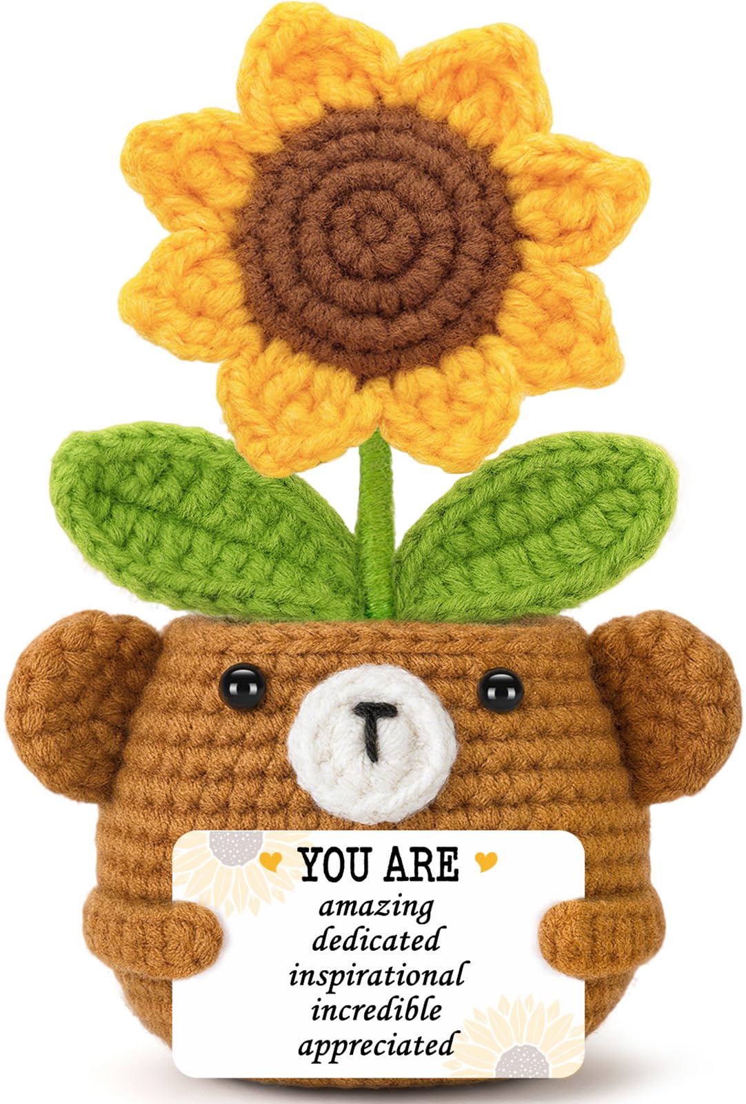 Ours positif tournesol au crochet : cadeau inspirant fait main pour femme
