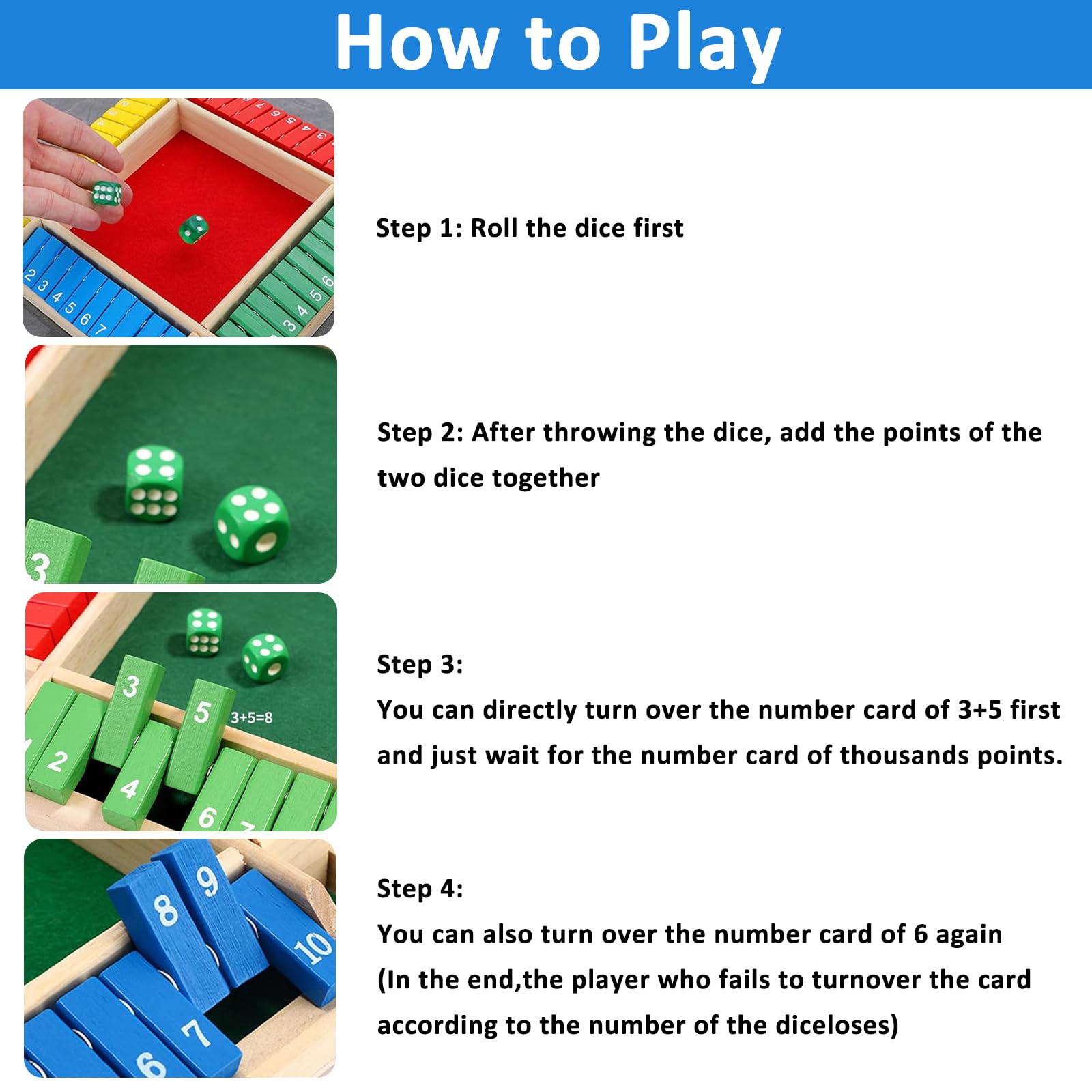 Shut The Box 2-4 Giocatori Giochi da Tavolo,Gioco da Tavolo in Legno con 8 Dadi,Giochi di Matematica,Classico Gioco da Tavolo,Gioco di Matematica per Bambini e Adulti